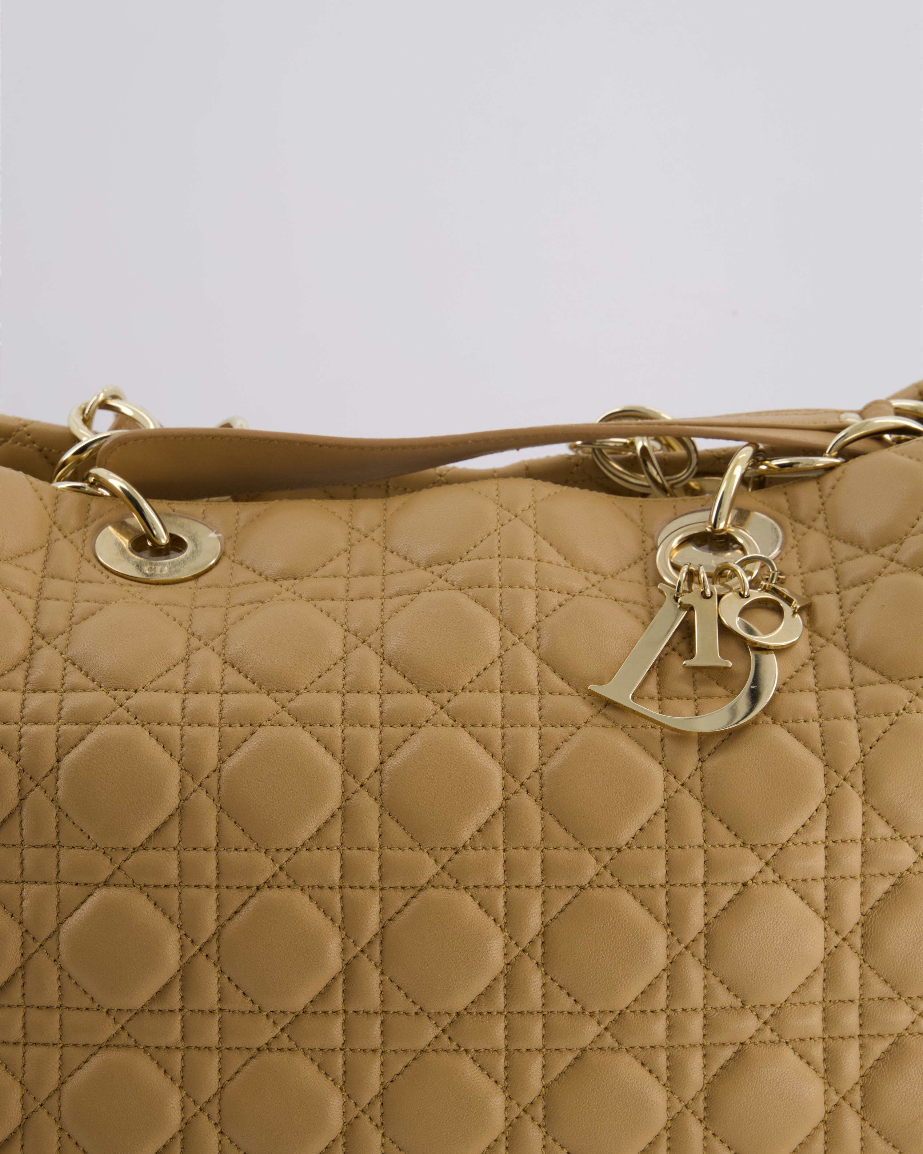 Christian Dior Cannage Tote in Beige Quilted Lambskin with Champagne Gold Hardware