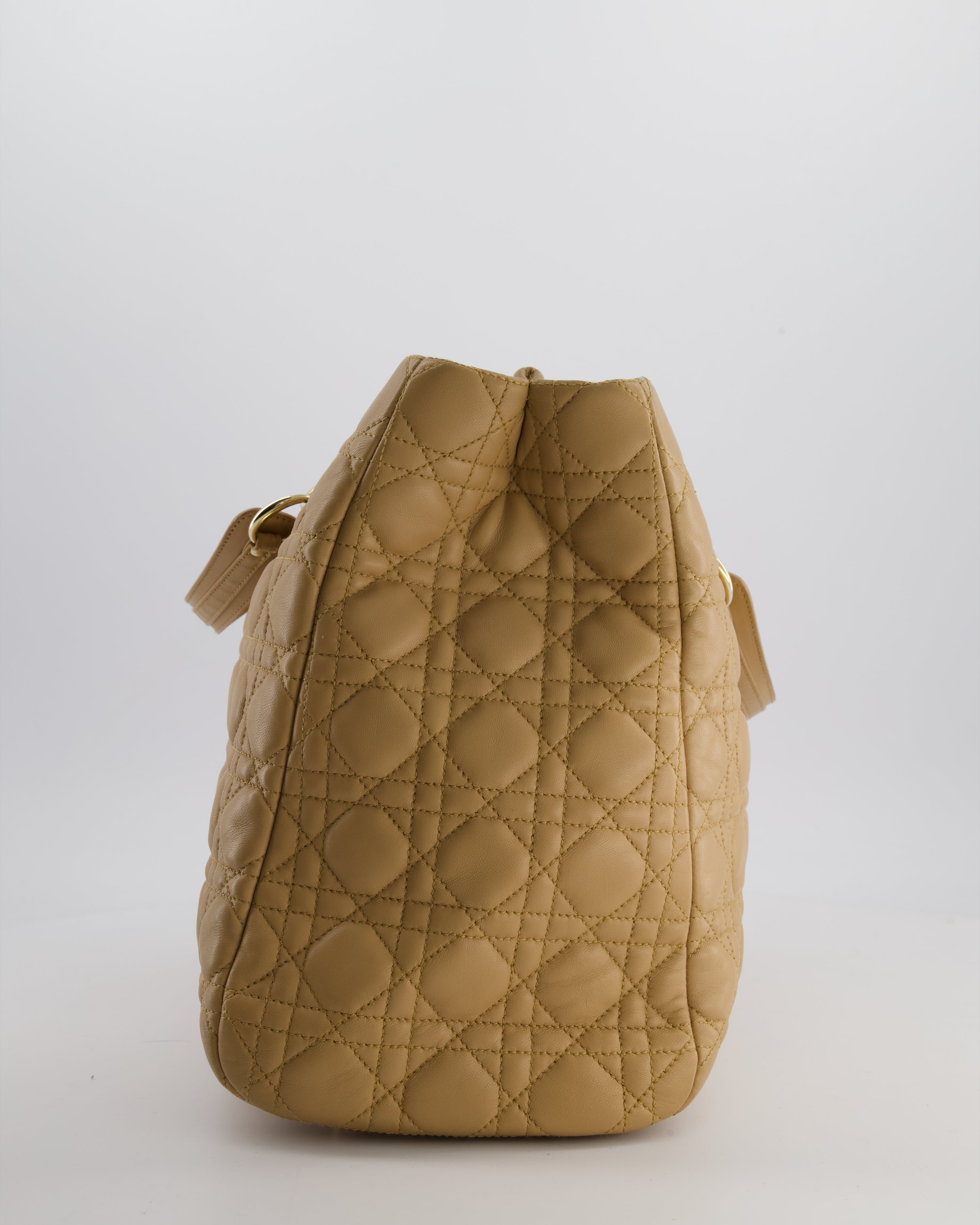Christian Dior Cannage Tote in Beige Quilted Lambskin with Champagne Gold Hardware
