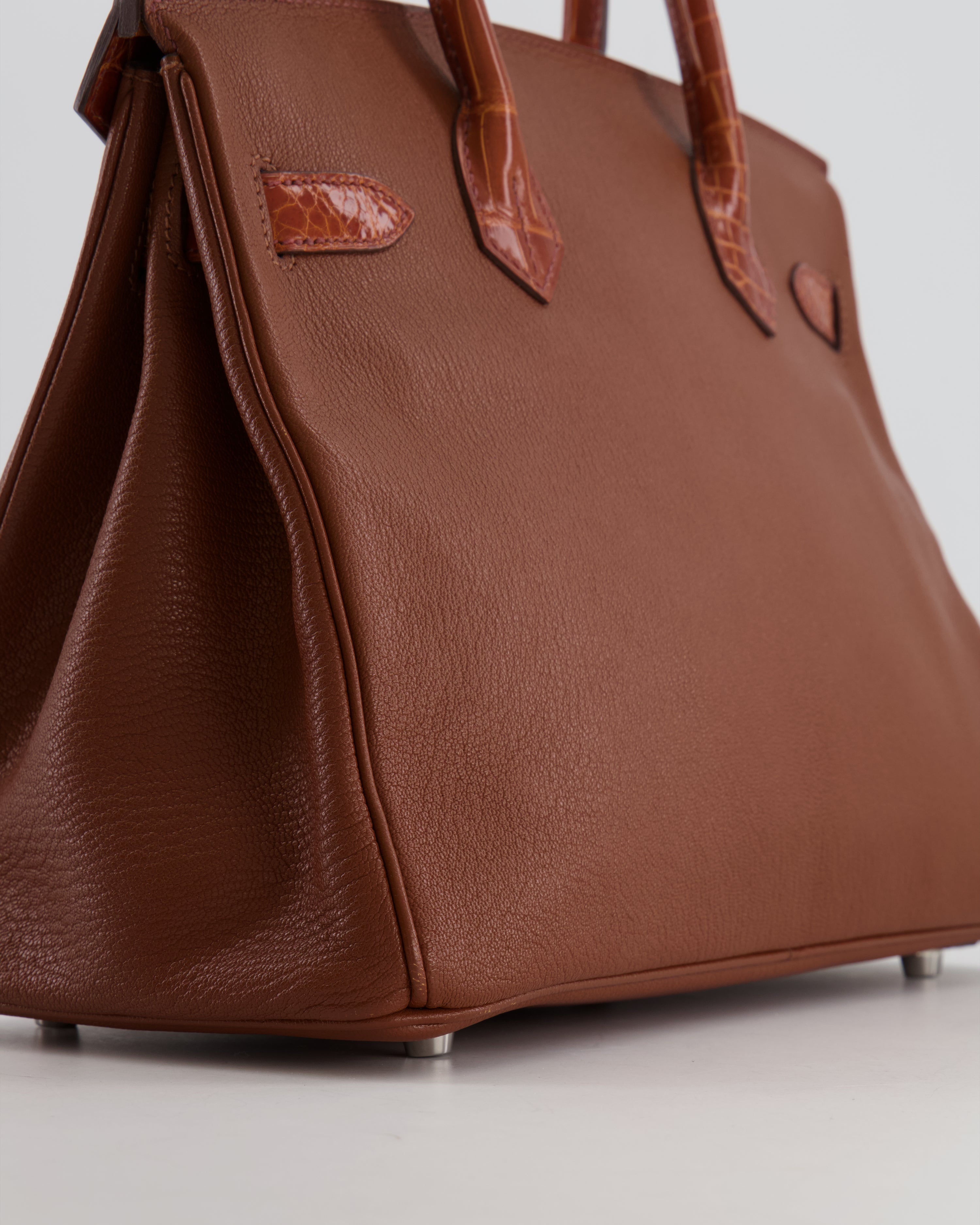 Hermès Birkin 30 Touch Bag in Noisette Chèvre Mysore and Etrusque Crocodile Niloticus Leather with Palladium Hardware