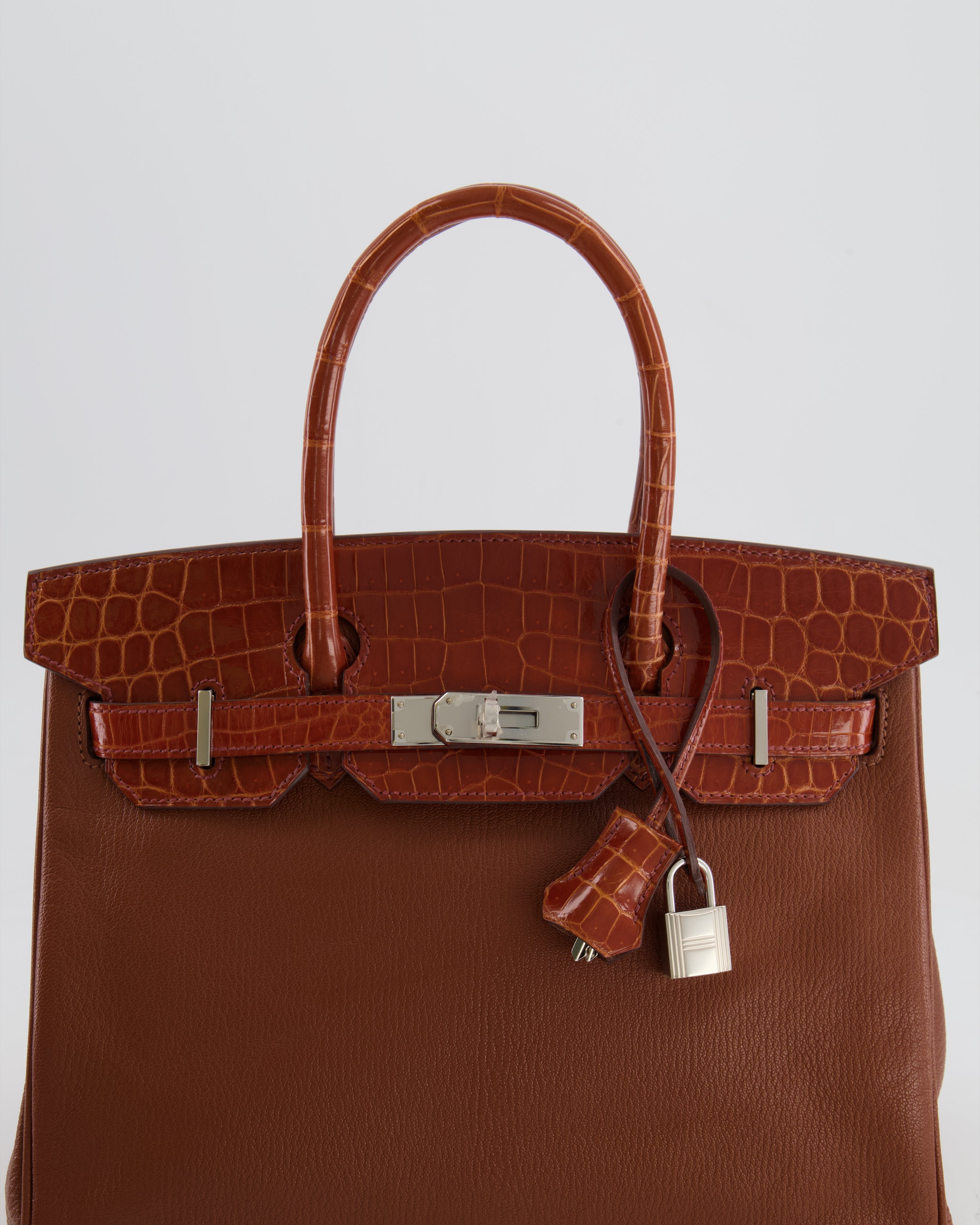 Hermès Birkin 30 Touch Bag in Noisette Chèvre Mysore and Etrusque Crocodile Niloticus Leather with Palladium Hardware