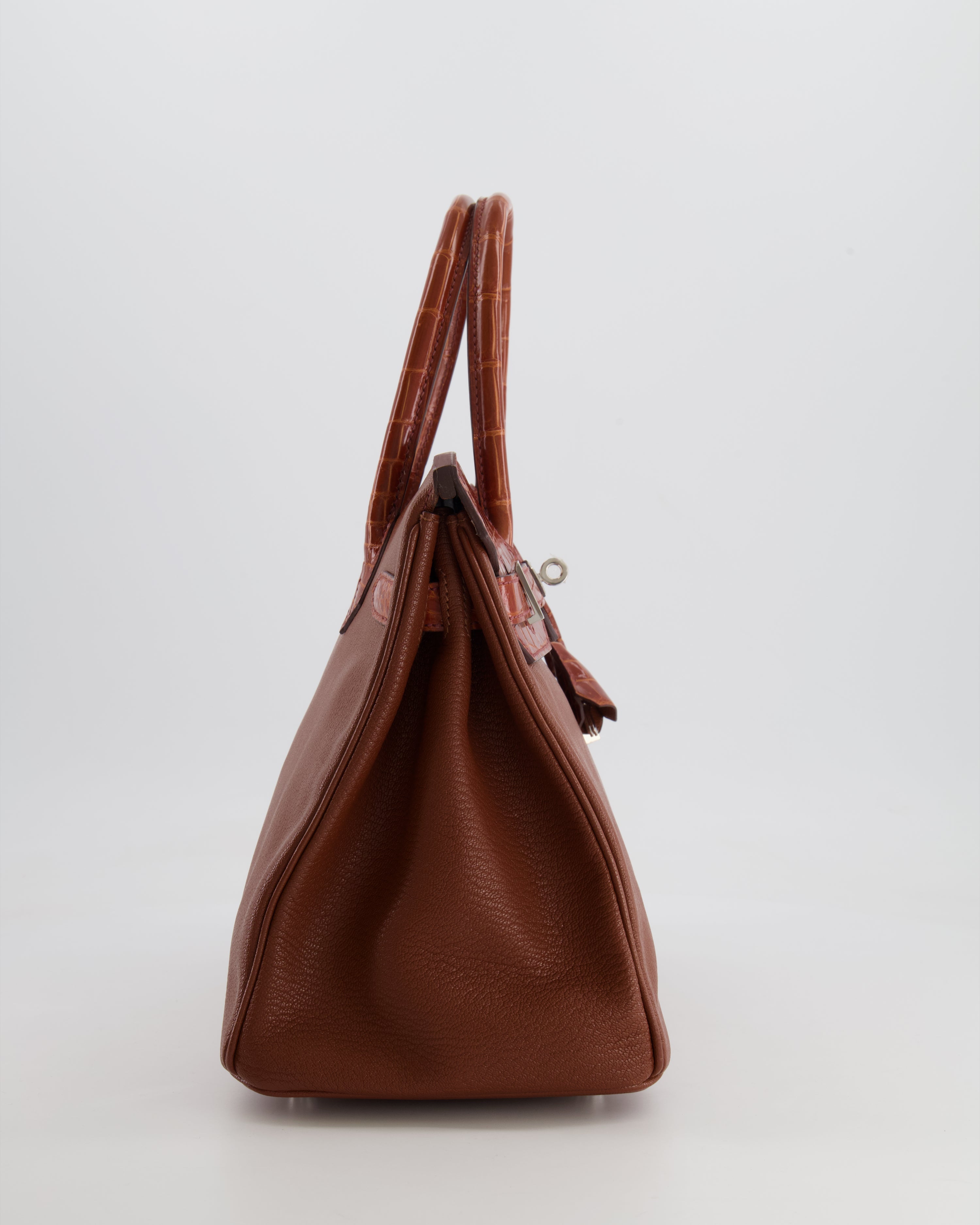 Hermès Birkin 30 Touch Bag in Noisette Chèvre Mysore and Etrusque Crocodile Niloticus Leather with Palladium Hardware