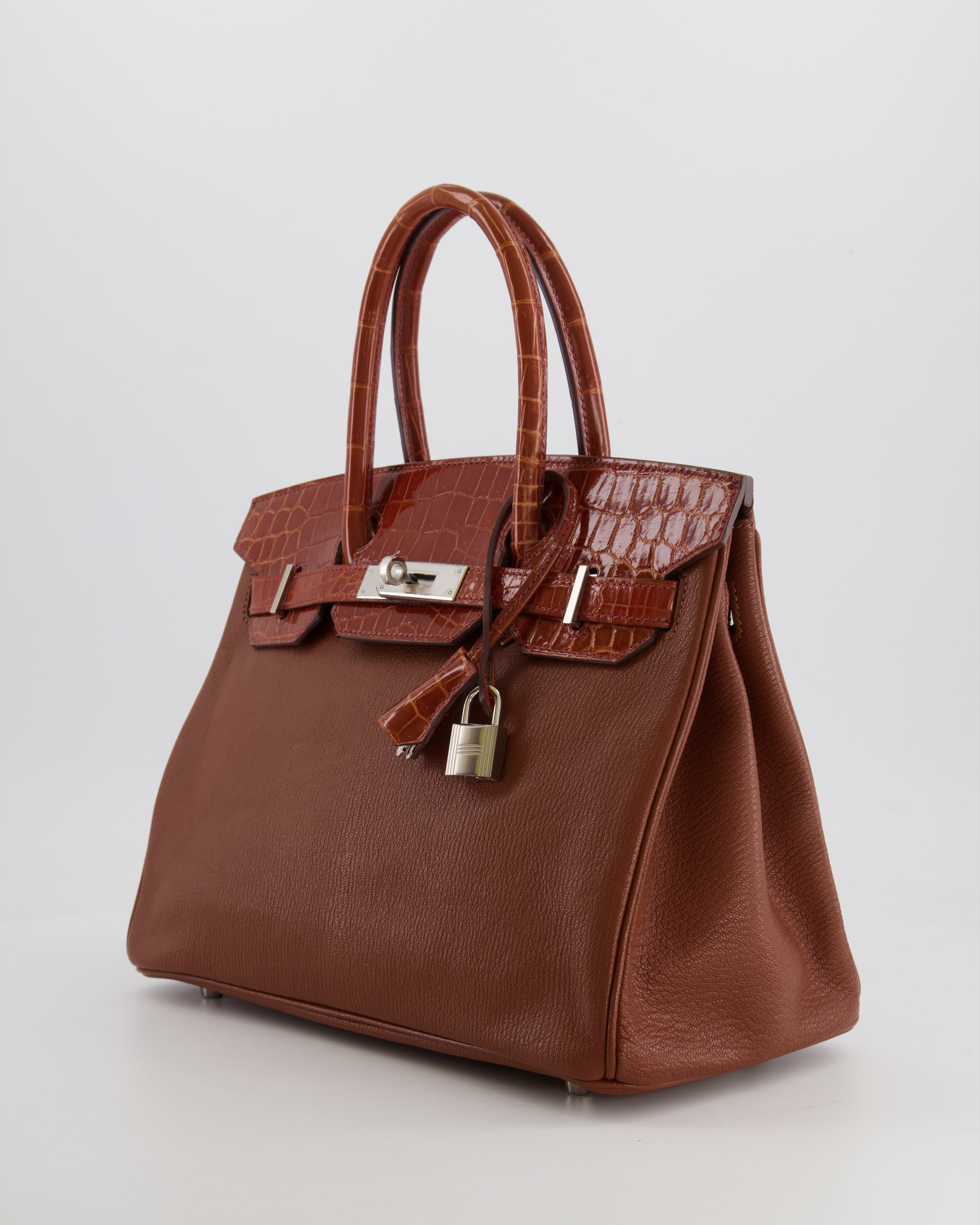 Hermès Birkin 30 Touch Bag in Noisette Chèvre Mysore and Etrusque Crocodile Niloticus Leather with Palladium Hardware