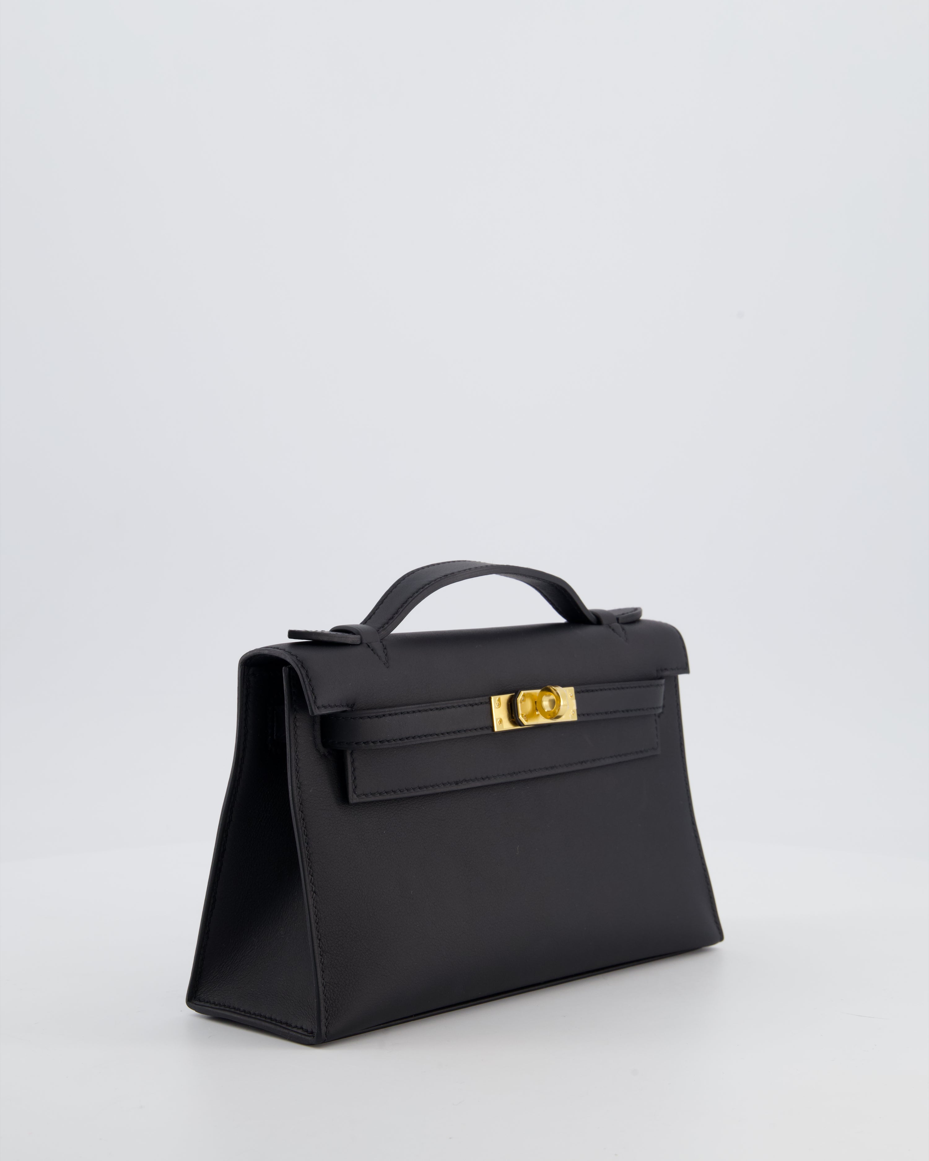 *SUPER RARE* Hermès Mini Kelly Pochette Bag in Noir Swift Leather with Gold Hardware