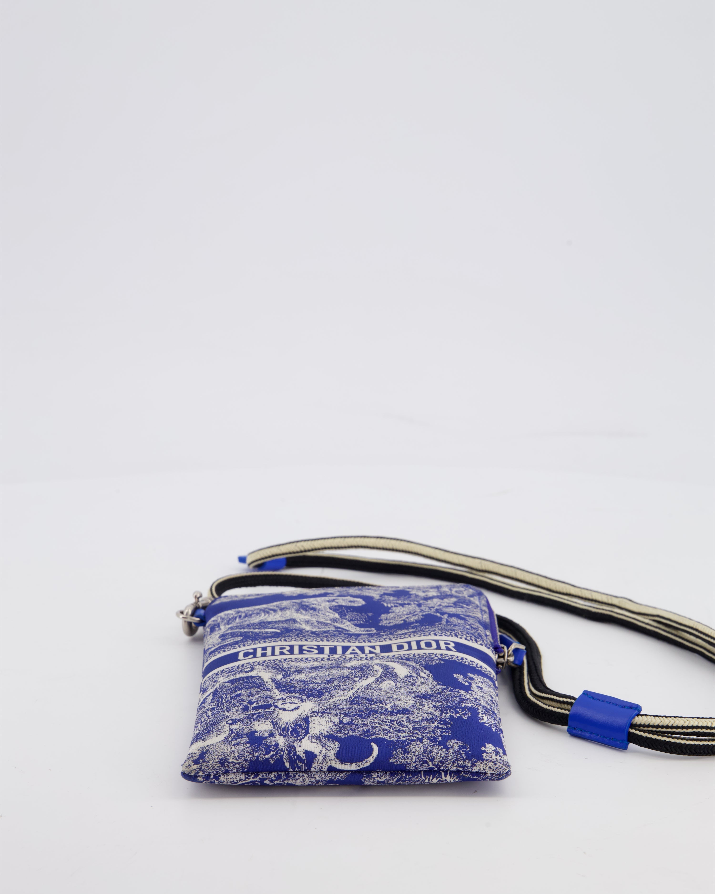 Christian Dior 2021 Blue Technical Fabric Small Travel Crossbody Pouch with Animal Print Detail