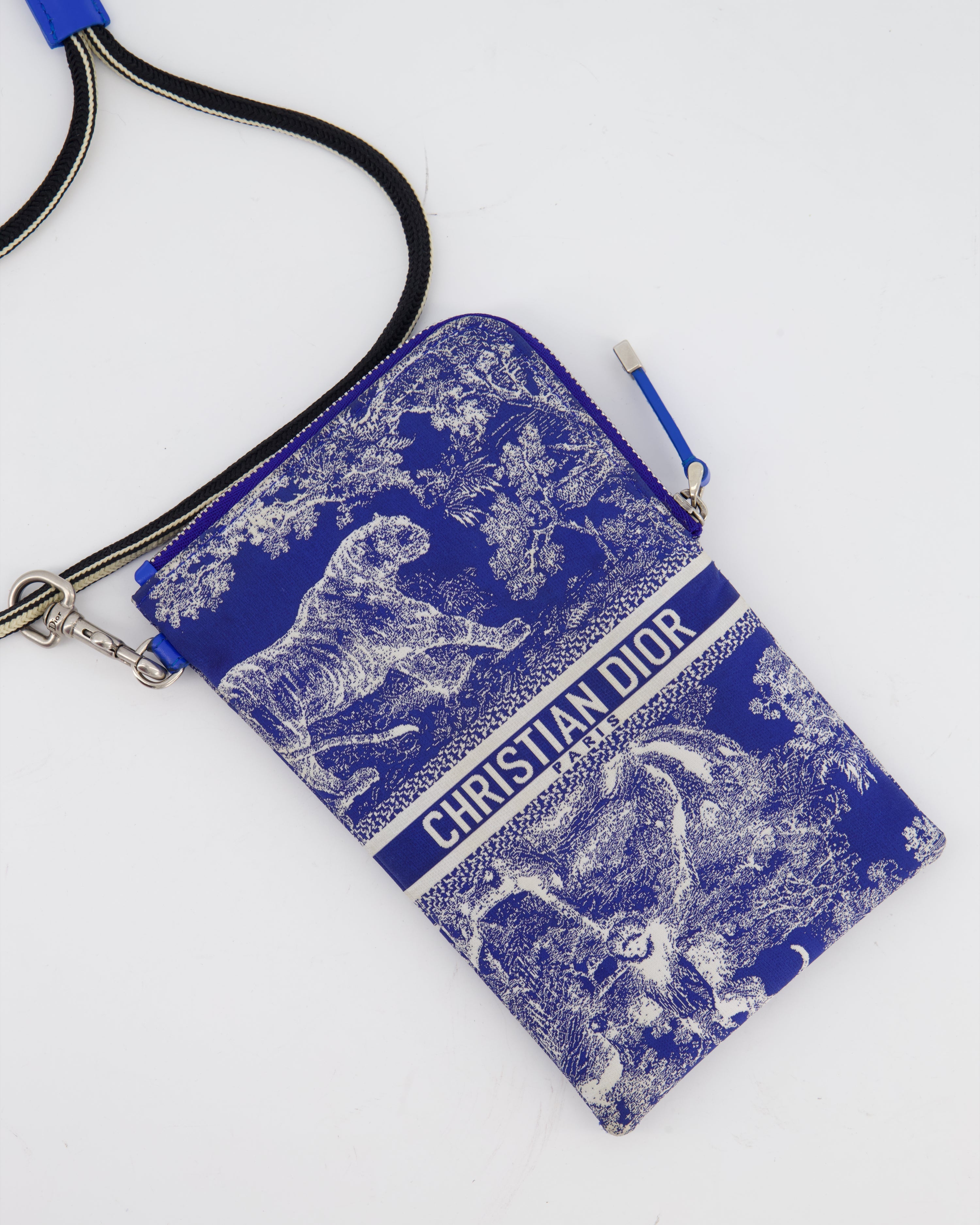 Christian Dior 2021 Blue Technical Fabric Small Travel Crossbody Pouch with Animal Print Detail