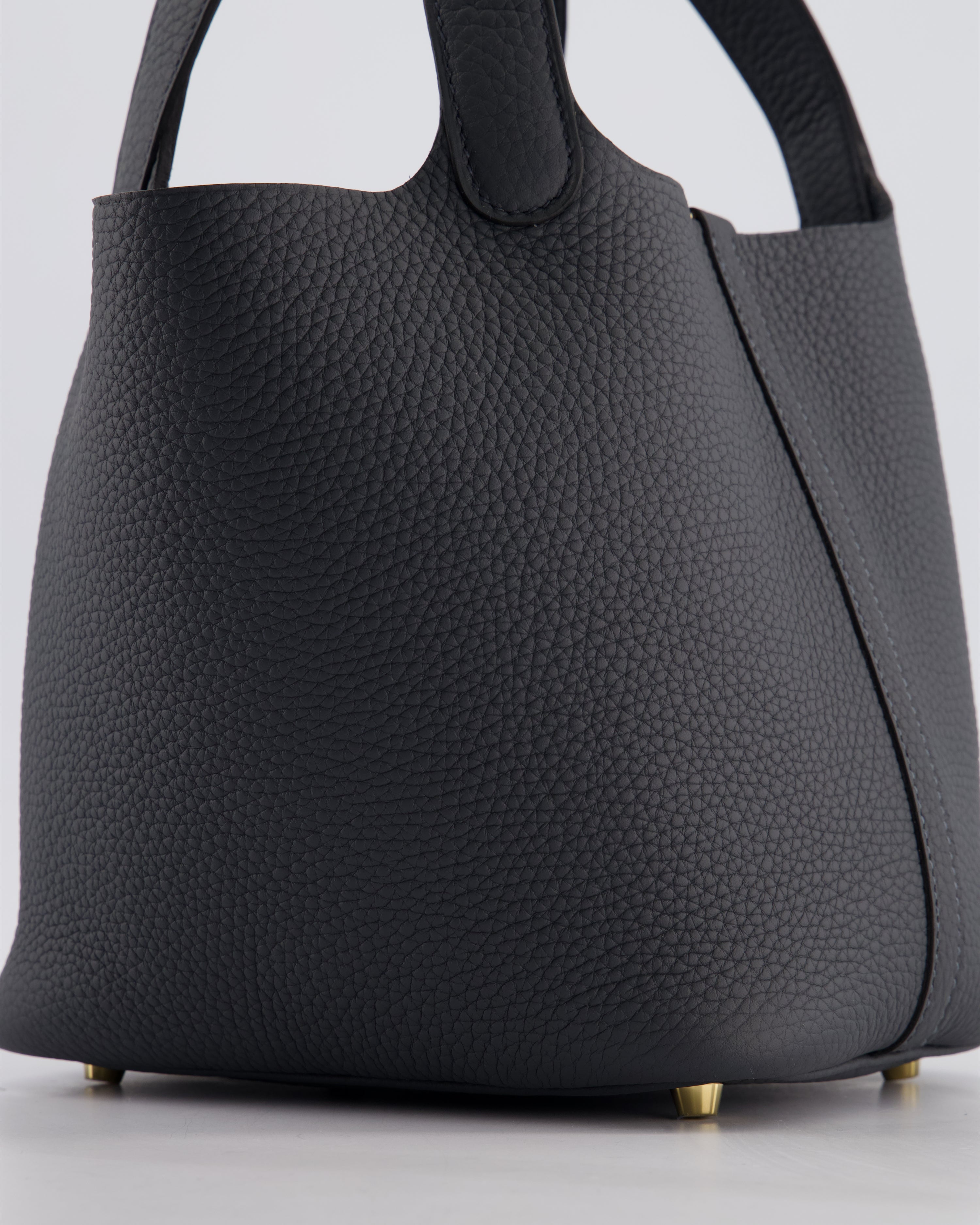 *HOT* Hermès Picotin Lock 18 Bag in Gris Misty Clemence Leather with Permabrass Hardware