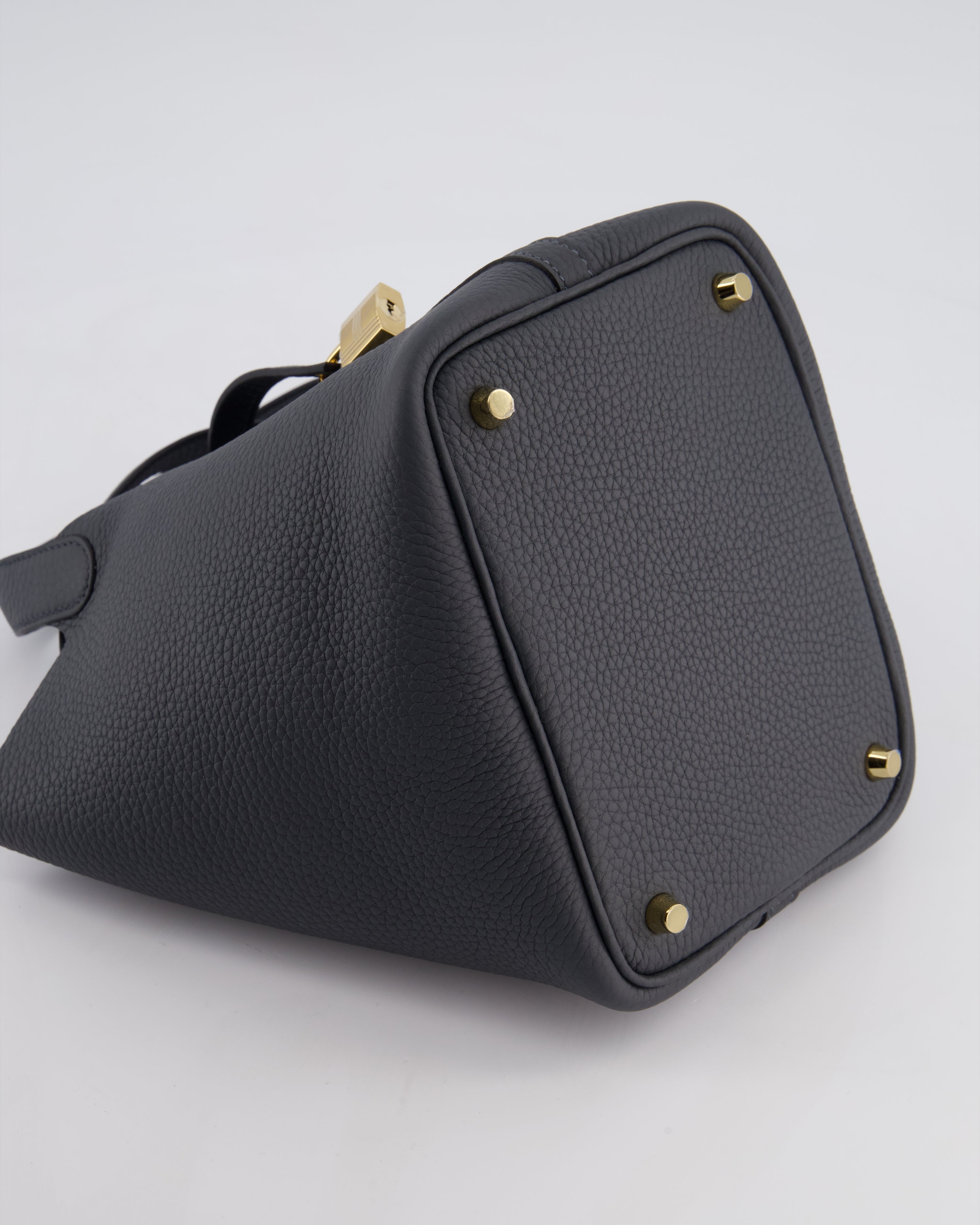 *HOT* Hermès Picotin Lock 18 Bag in Gris Misty Clemence Leather with Permabrass Hardware