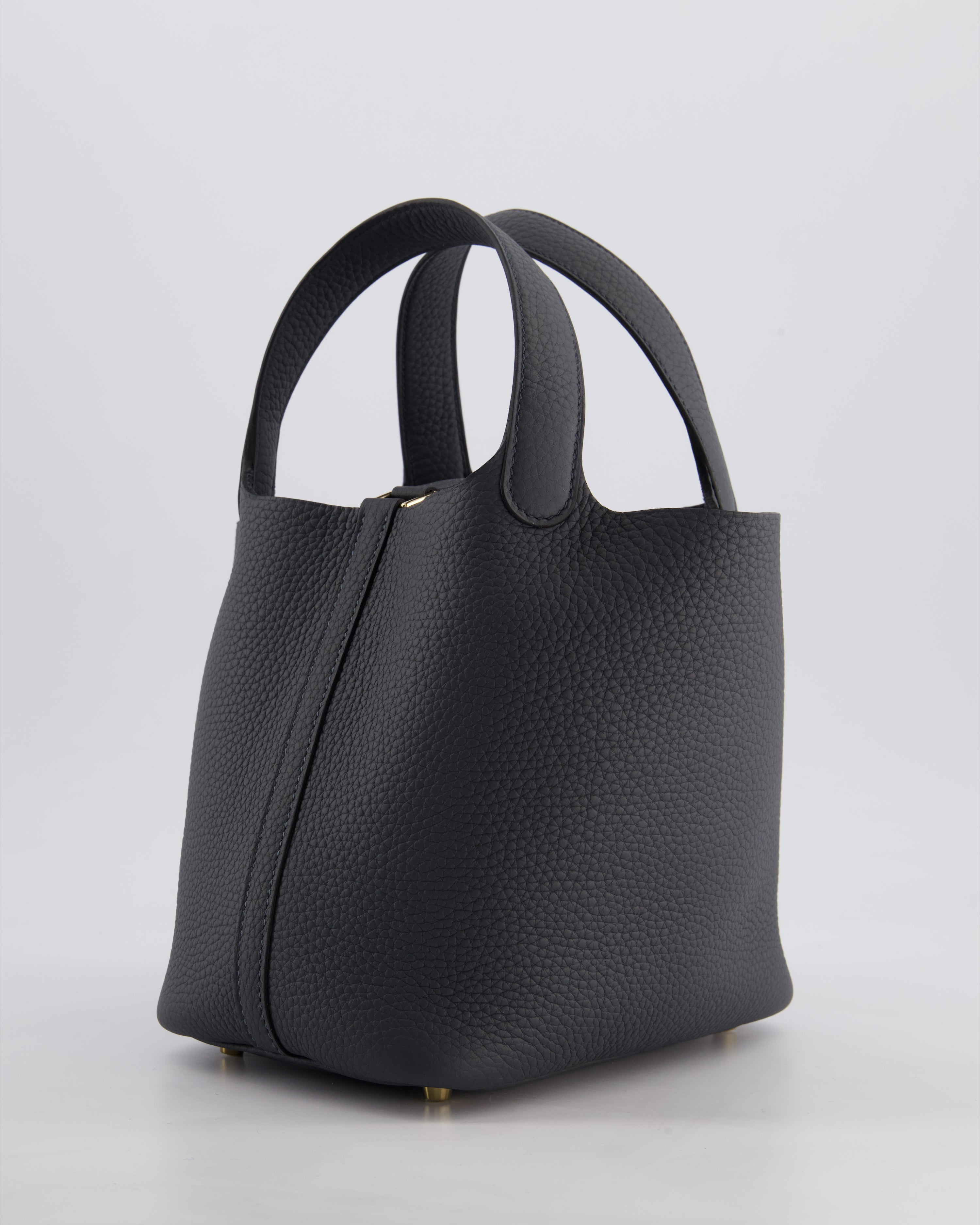 *HOT* Hermès Picotin Lock 18 Bag in Gris Misty Clemence Leather with Permabrass Hardware