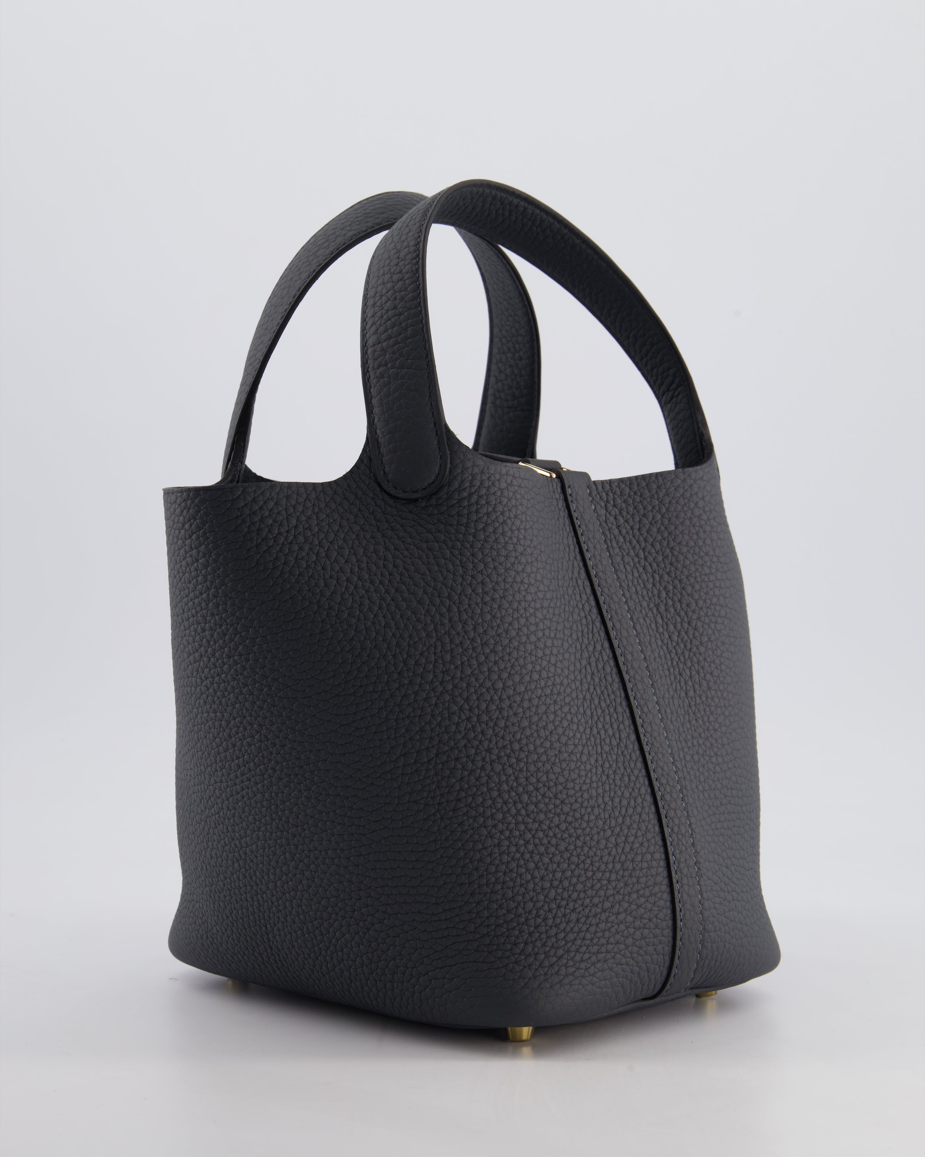 *HOT* Hermès Picotin Lock 18 Bag in Gris Misty Clemence Leather with Permabrass Hardware