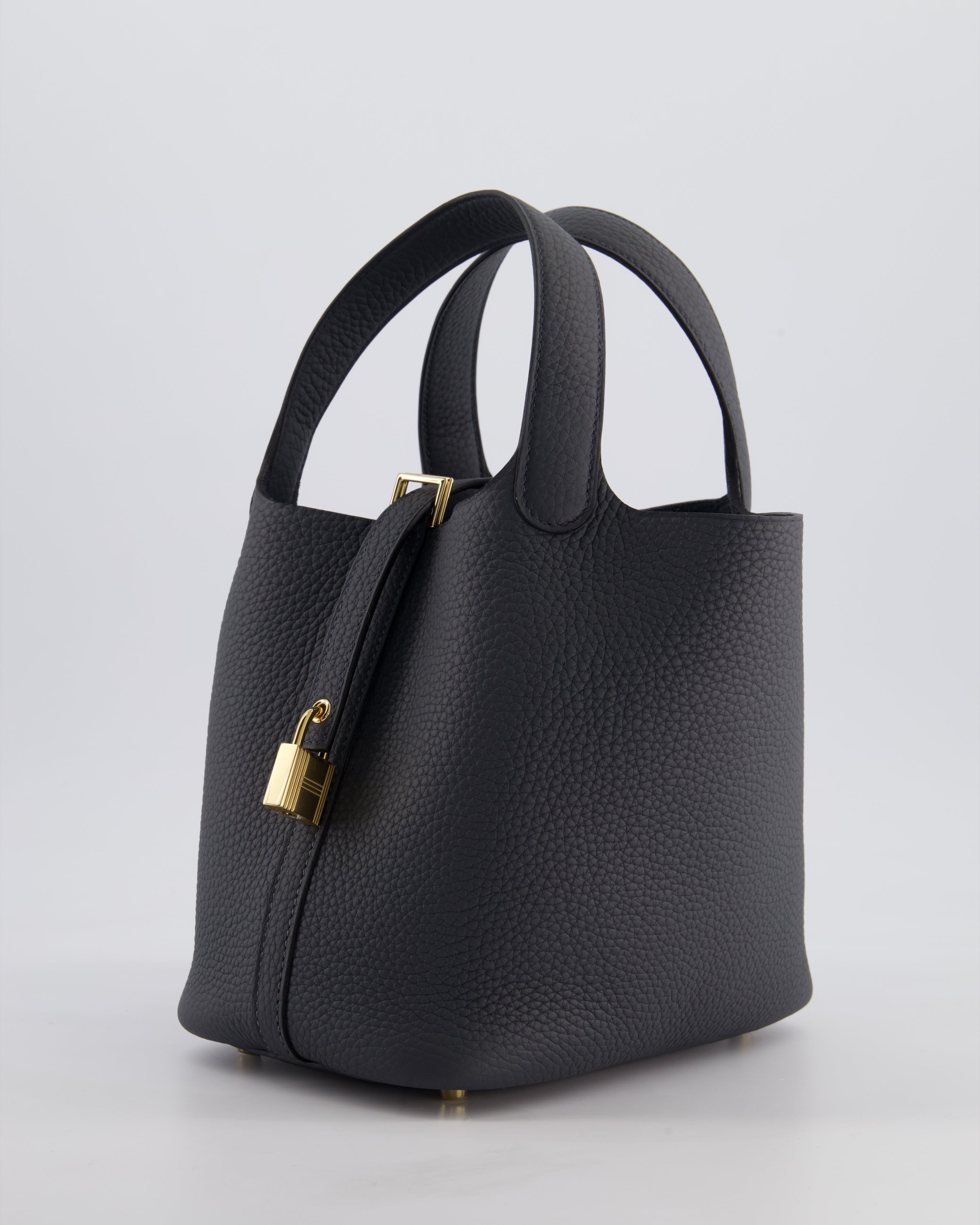 *HOT* Hermès Picotin Lock 18 Bag in Gris Misty Clemence Leather with Permabrass Hardware