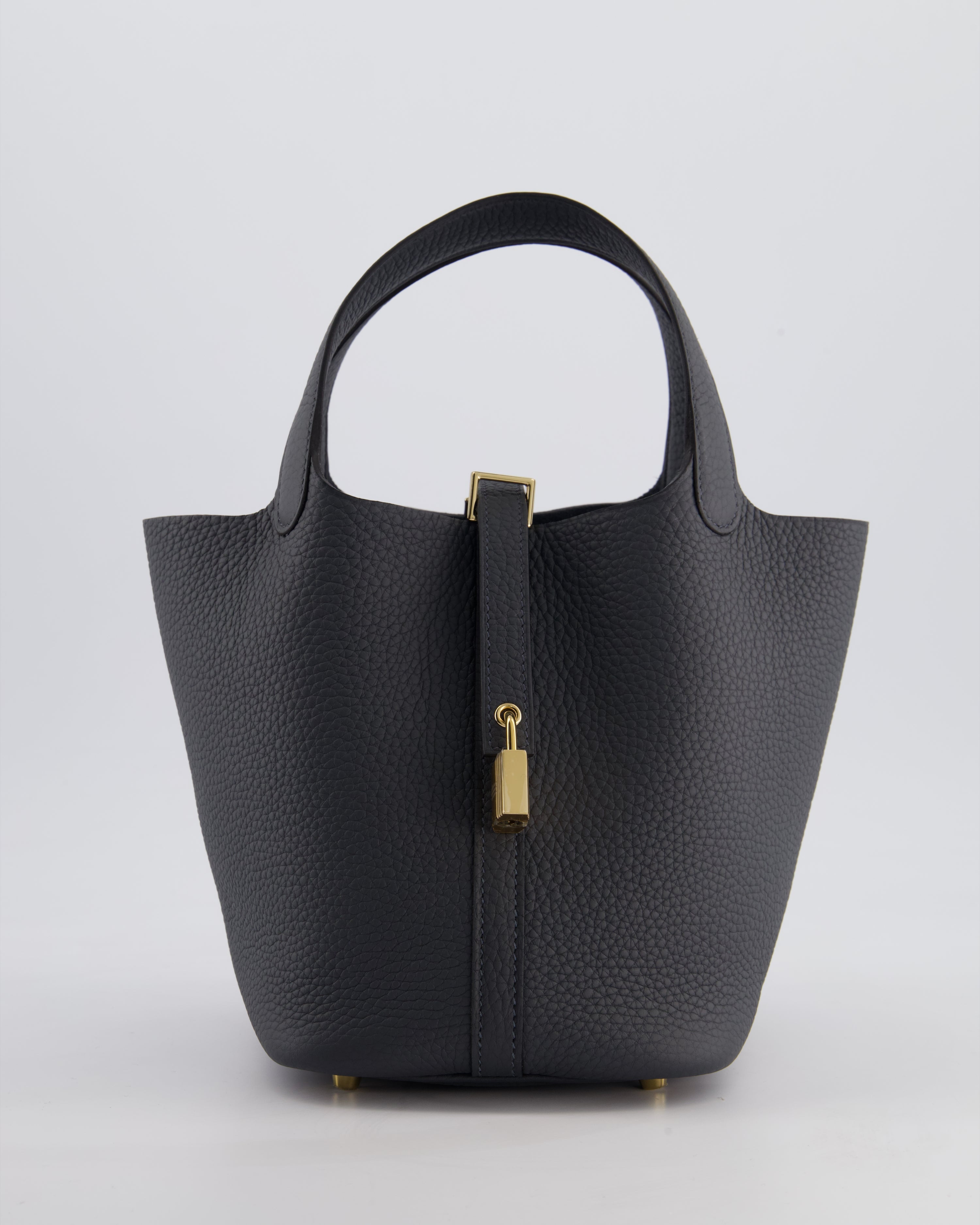 *HOT* Hermès Picotin Lock 18 Bag in Gris Misty Clemence Leather with Permabrass Hardware
