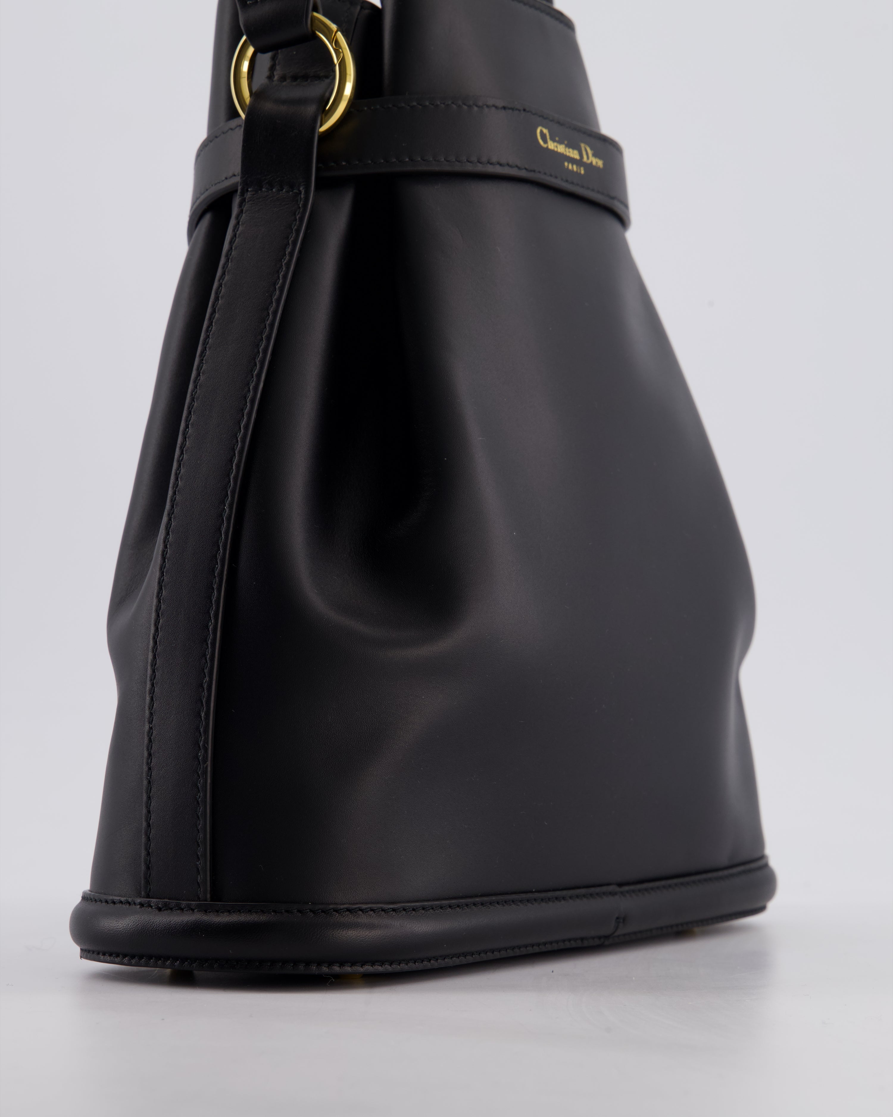Christian Dior Medium C'est Dior Bucket Bag In Black CD-Embossed Calfskin Leather with Gold Hardware