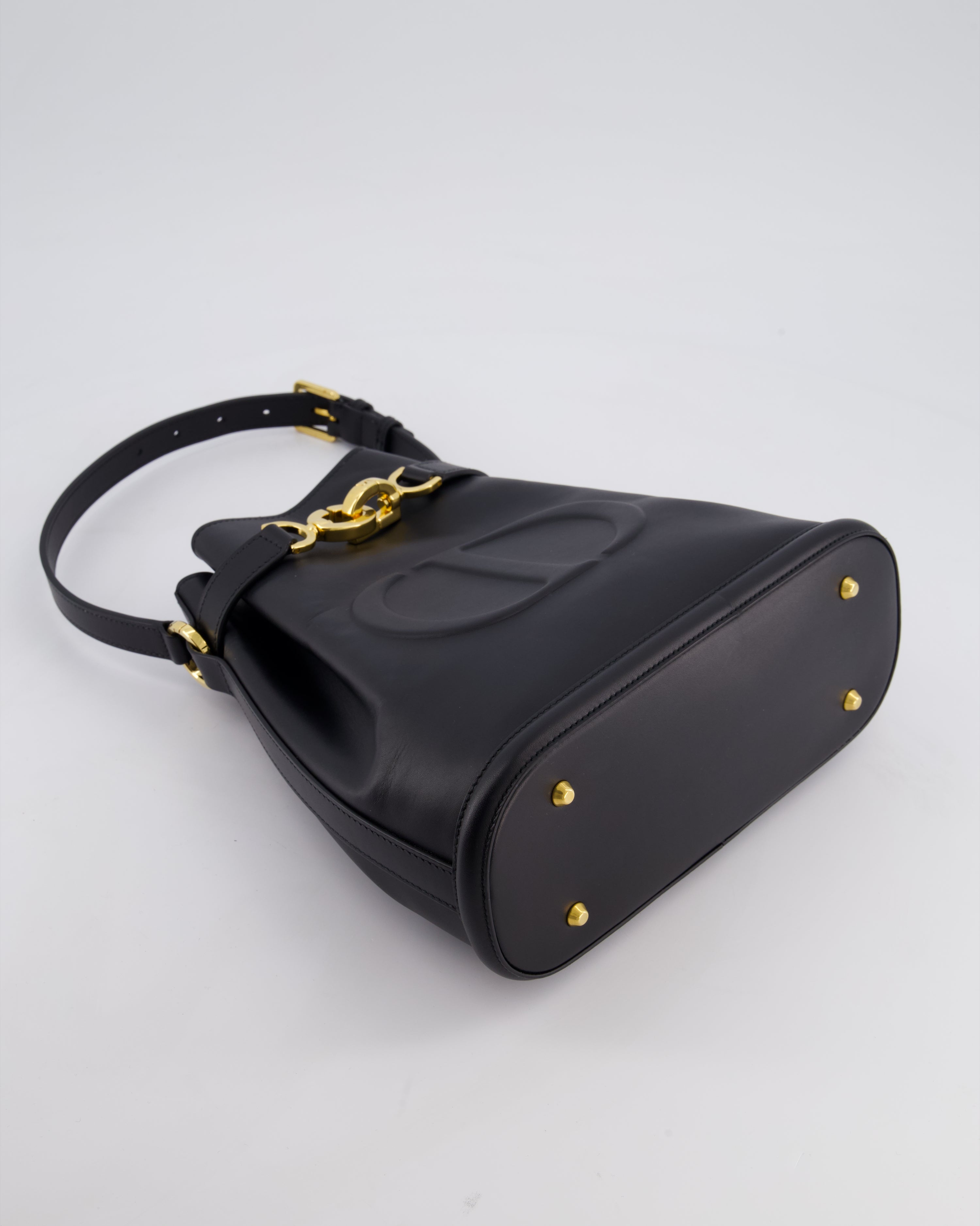 Christian Dior Medium C'est Dior Bucket Bag In Black CD-Embossed Calfskin Leather with Gold Hardware
