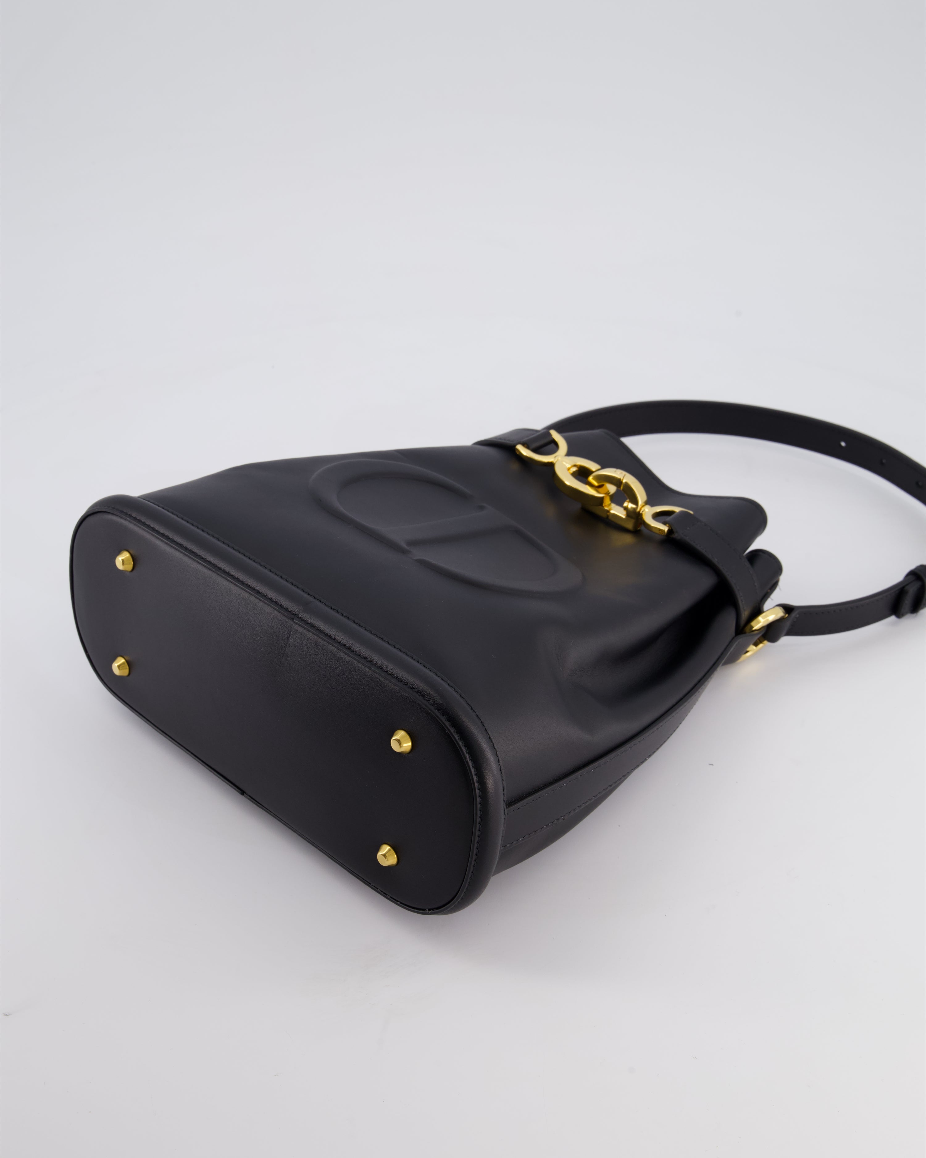Christian Dior Medium C'est Dior Bucket Bag In Black CD-Embossed Calfskin Leather with Gold Hardware