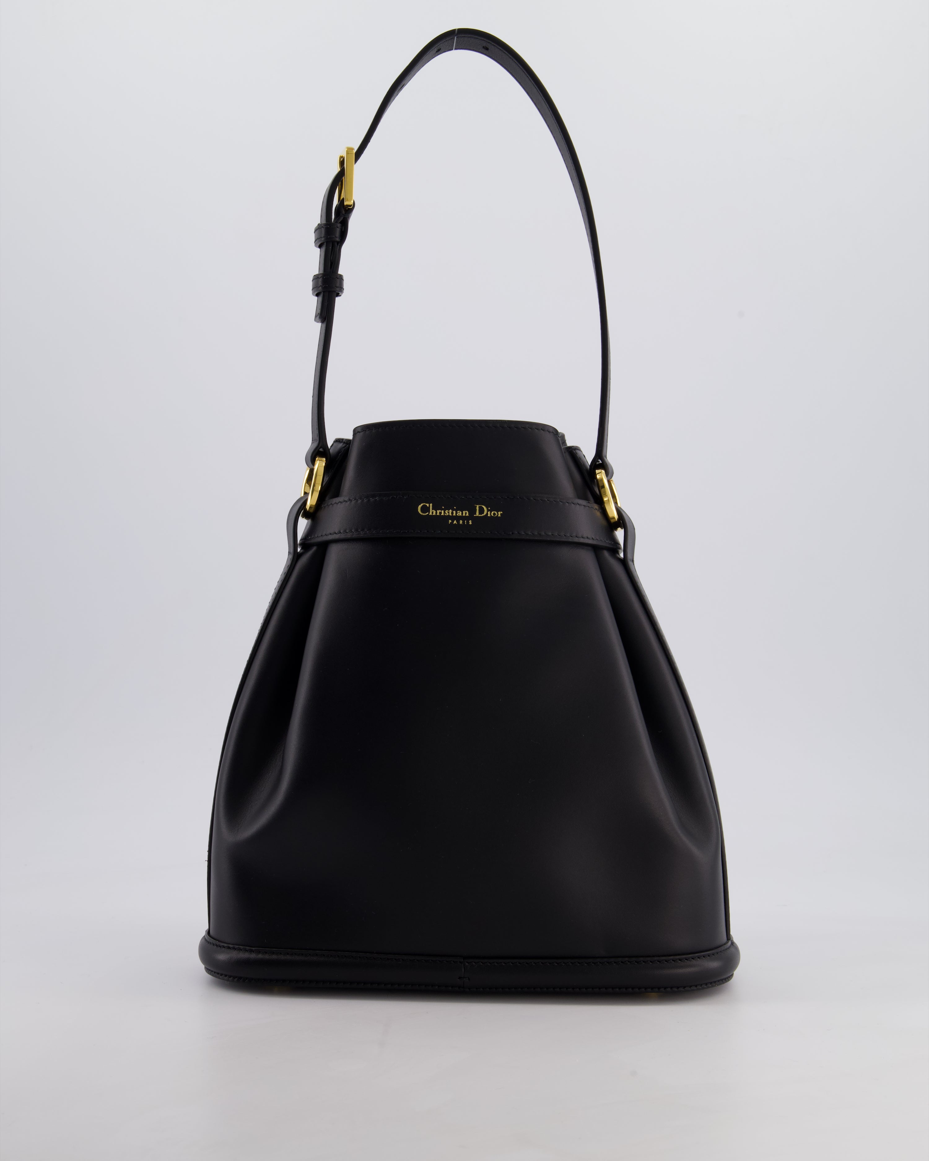 Christian Dior Medium C'est Dior Bucket Bag In Black CD-Embossed Calfskin Leather with Gold Hardware