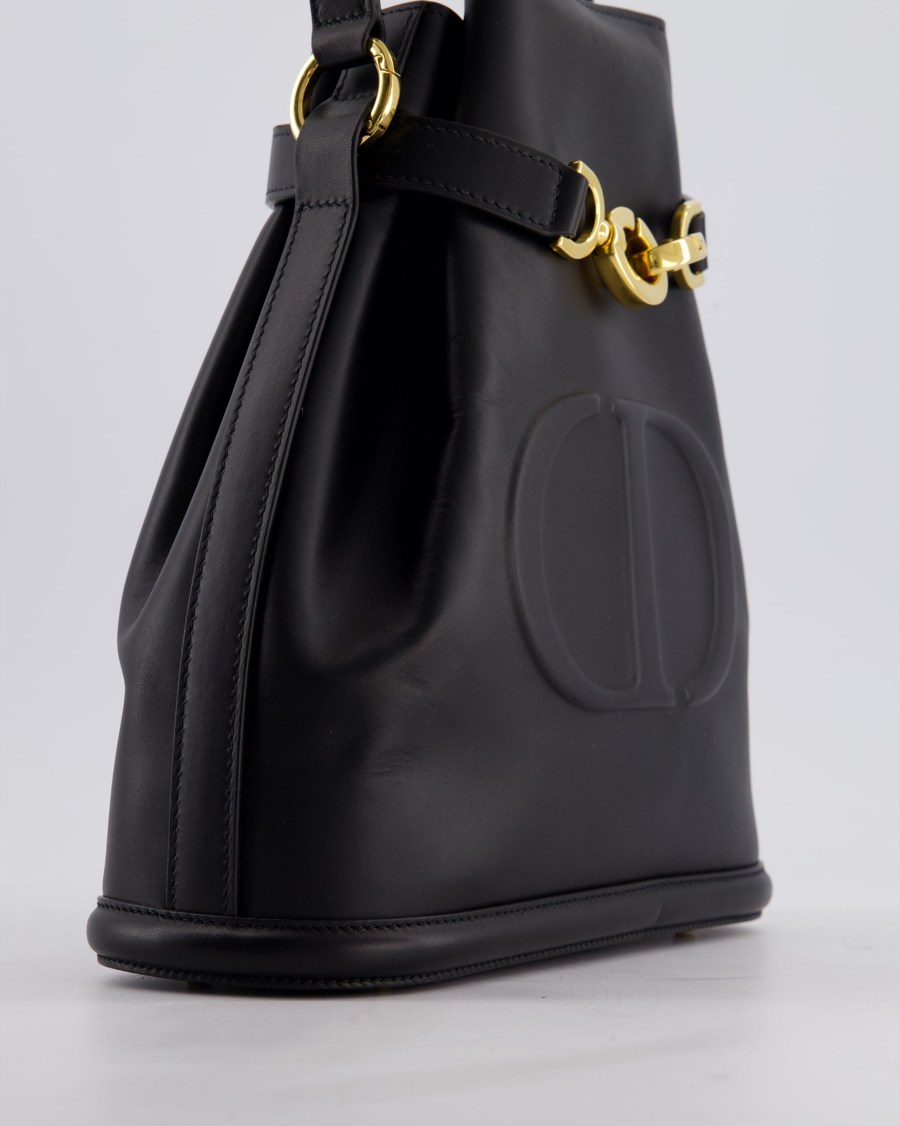 Christian Dior Medium C'est Dior Bucket Bag In Black CD-Embossed Calfskin Leather with Gold Hardware