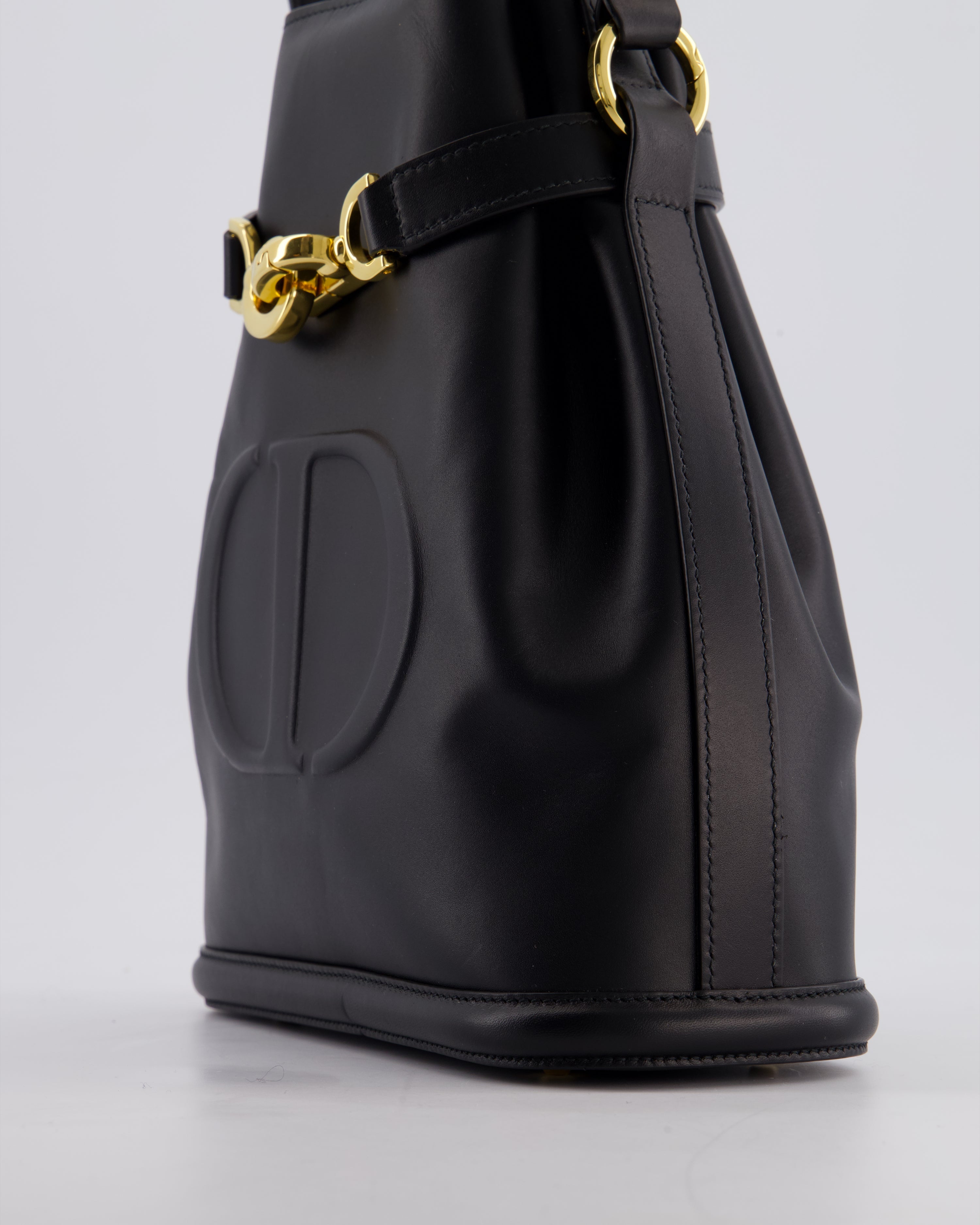 Christian Dior Medium C'est Dior Bucket Bag In Black CD-Embossed Calfskin Leather with Gold Hardware
