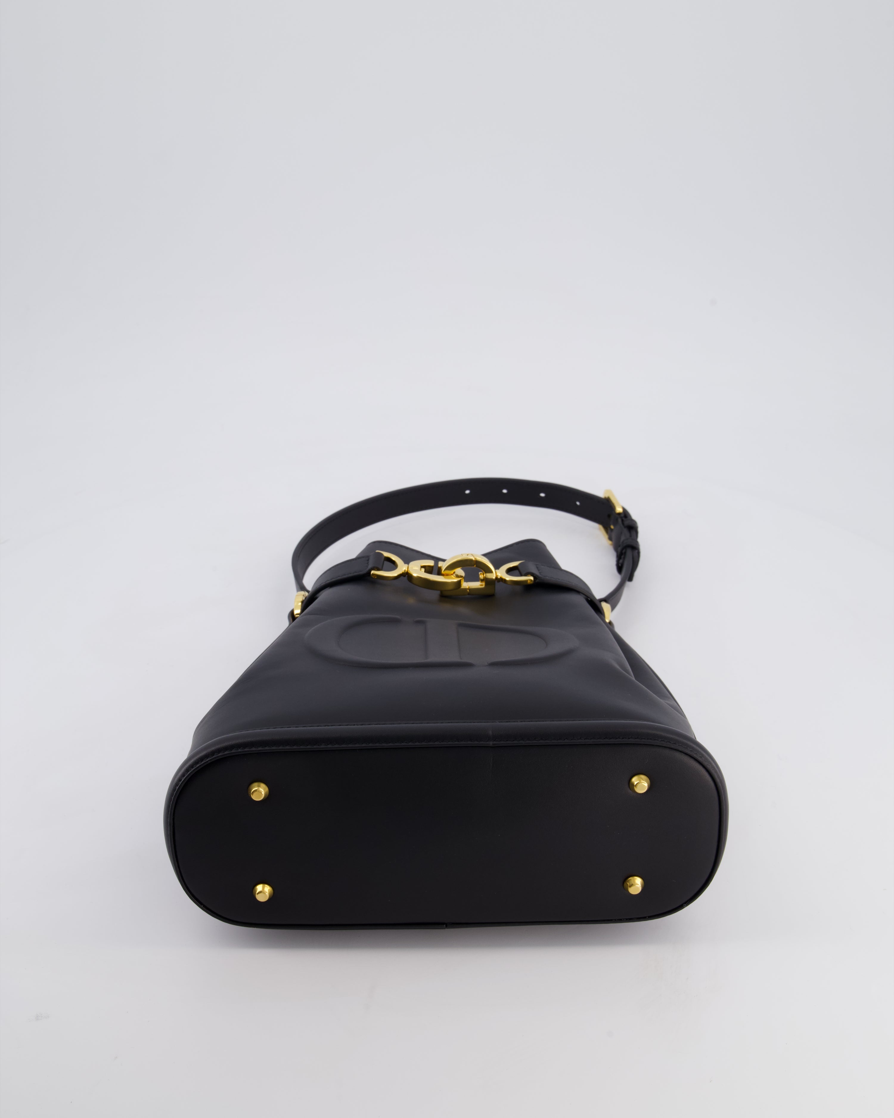 Christian Dior Medium C'est Dior Bucket Bag In Black CD-Embossed Calfskin Leather with Gold Hardware
