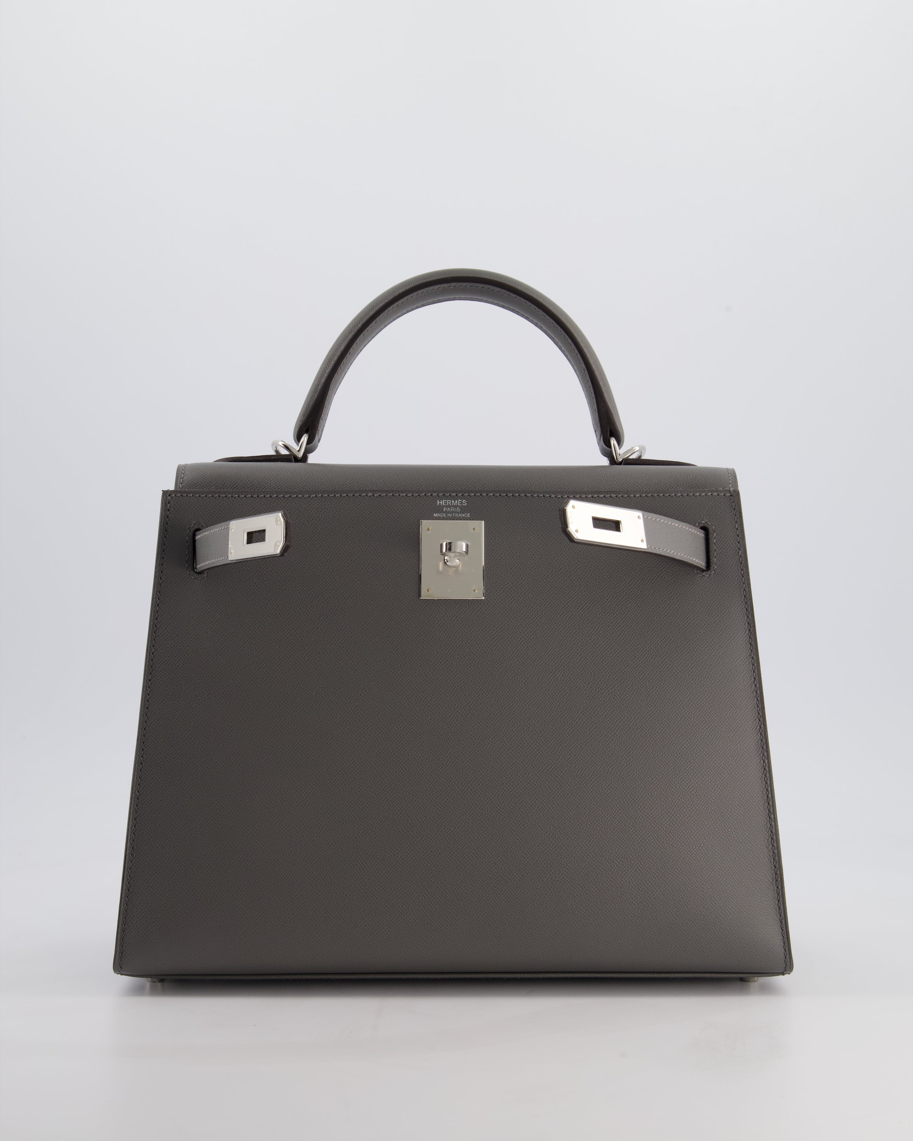 *RARE* Hermès Kelly 28 Sellier Bag in Gris Meyer Madame Leather with Palladium Hardware