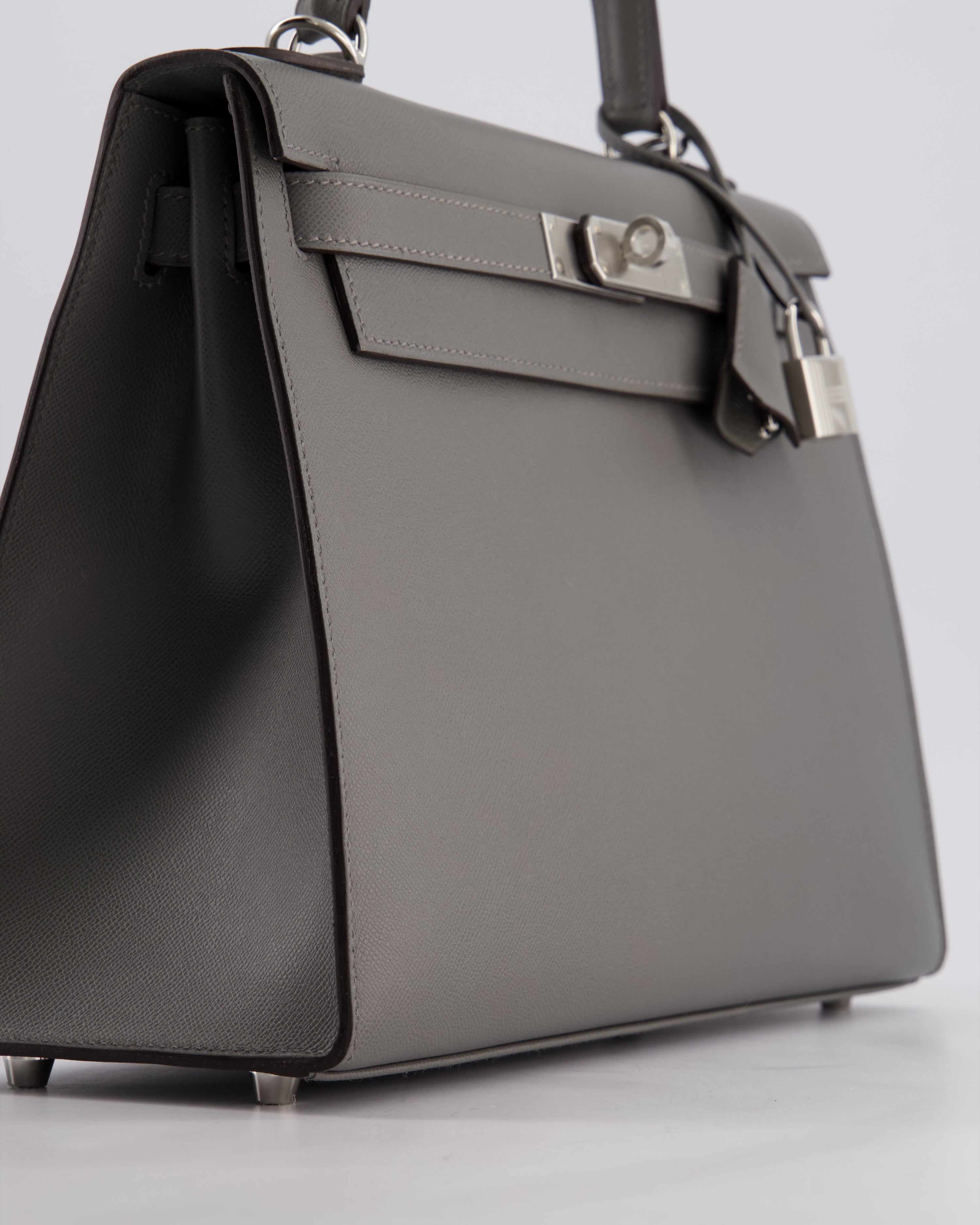 *RARE* Hermès Kelly 28 Sellier Bag in Gris Meyer Madame Leather with Palladium Hardware