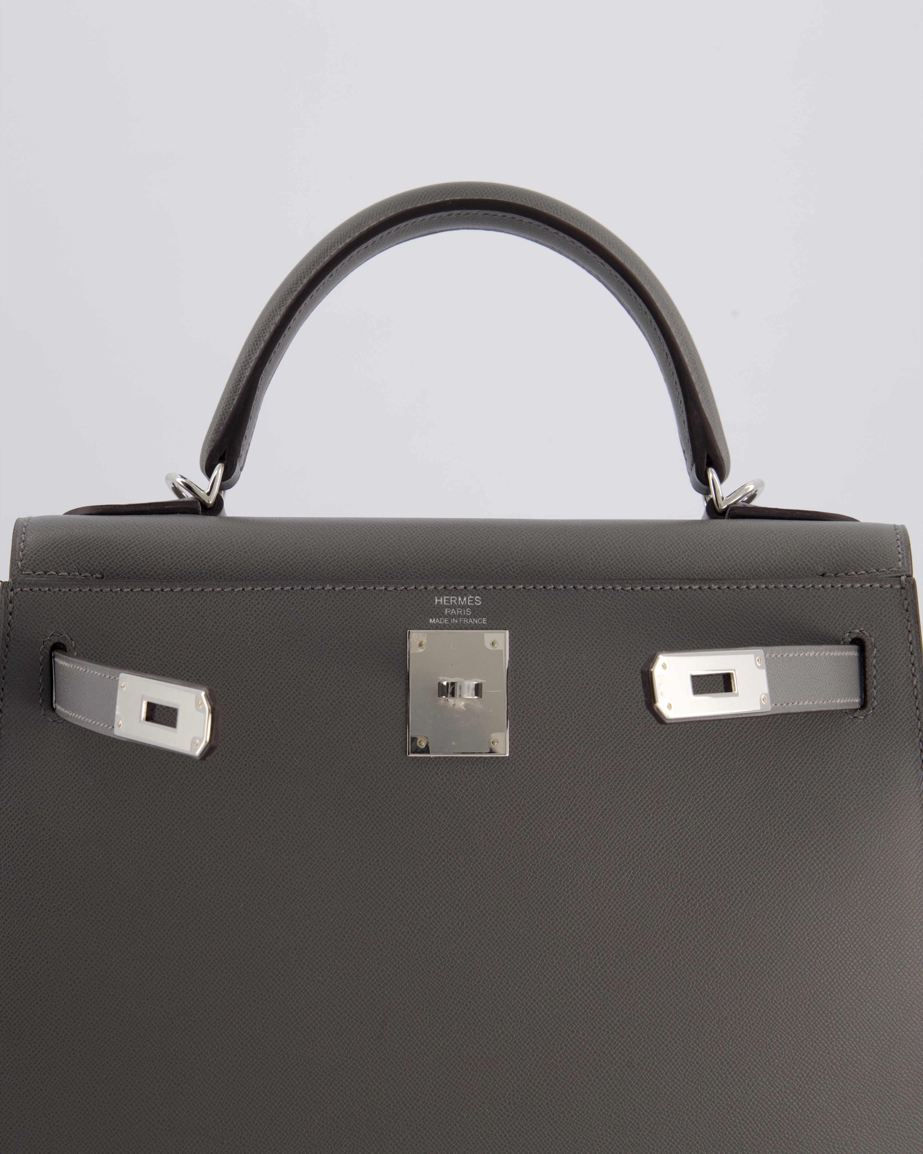 *RARE* Hermès Kelly 28 Sellier Bag in Gris Meyer Madame Leather with Palladium Hardware
