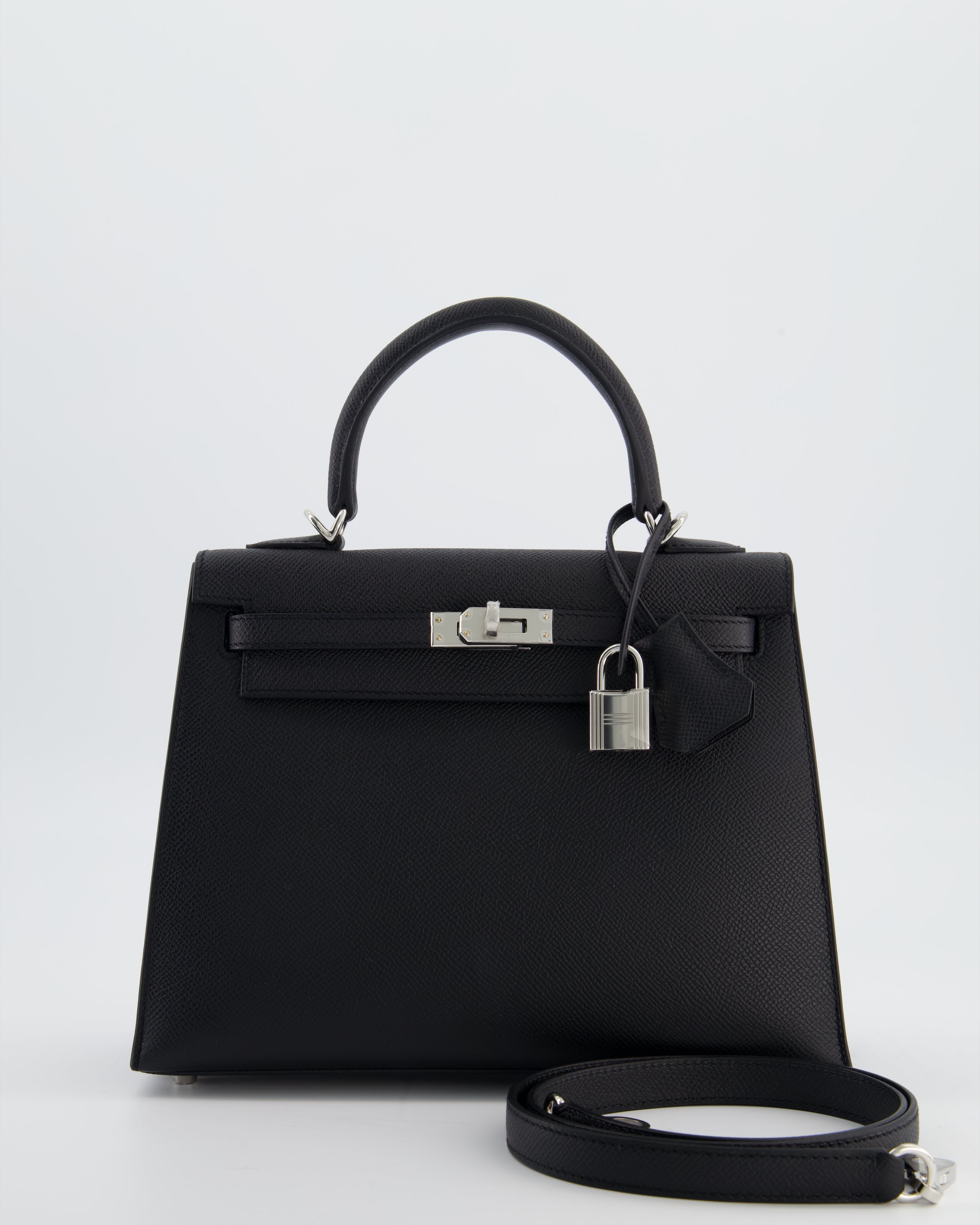 *SUPER RARE* Hermès Kelly 25 Sellier Bag in Noir Epsom Leather with Palladium Hardware