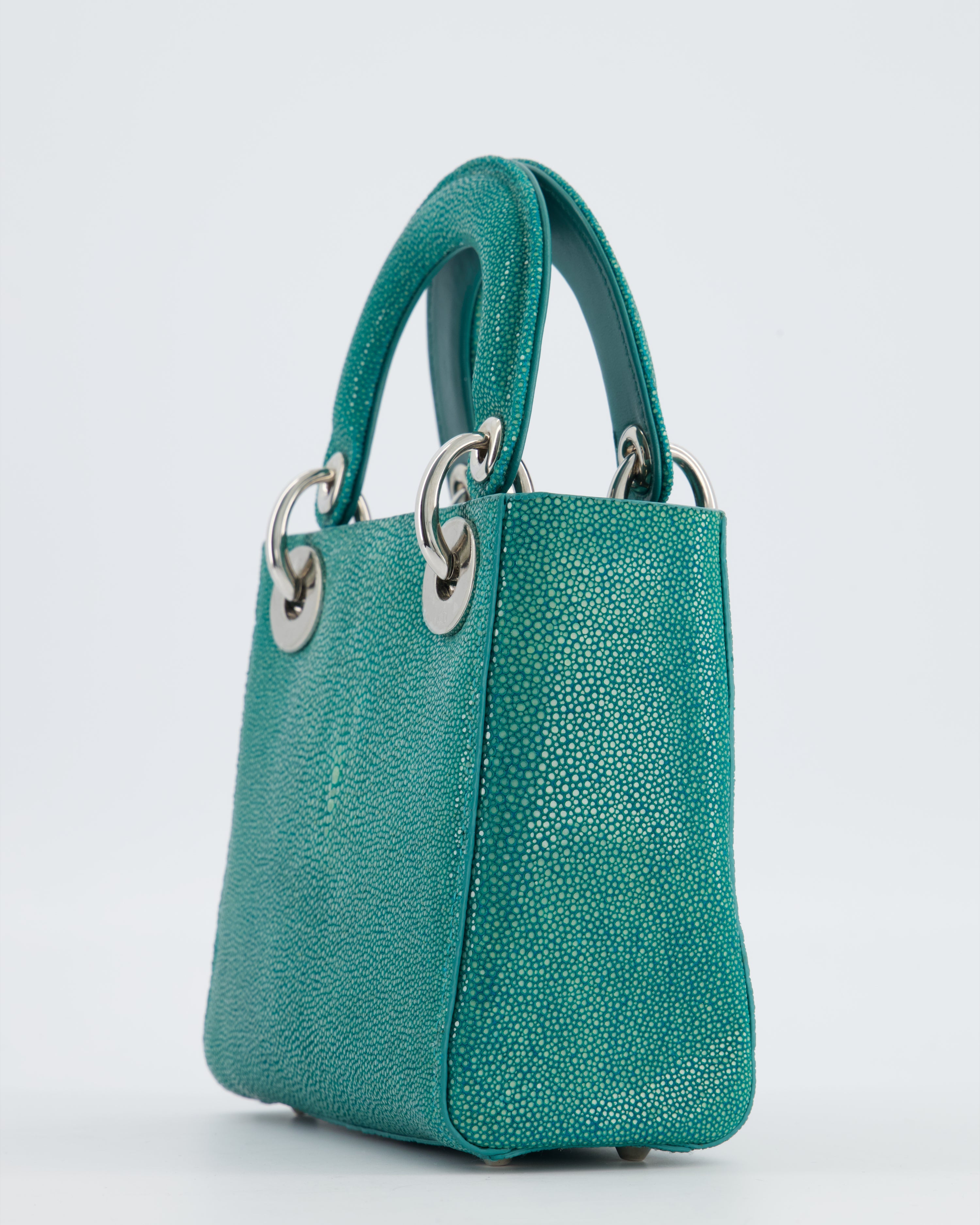 Christian Dior Mini Lady Dior Bag in Teal Stingray Leather with Silver Hardware
