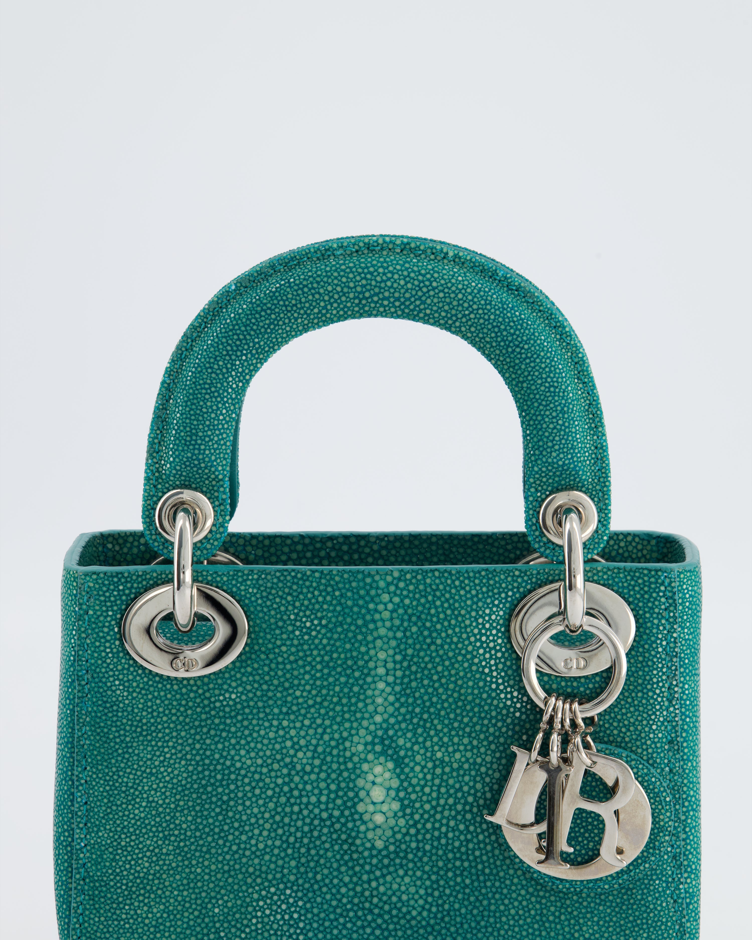 Christian Dior Mini Lady Dior Bag in Teal Stingray Leather with Silver Hardware