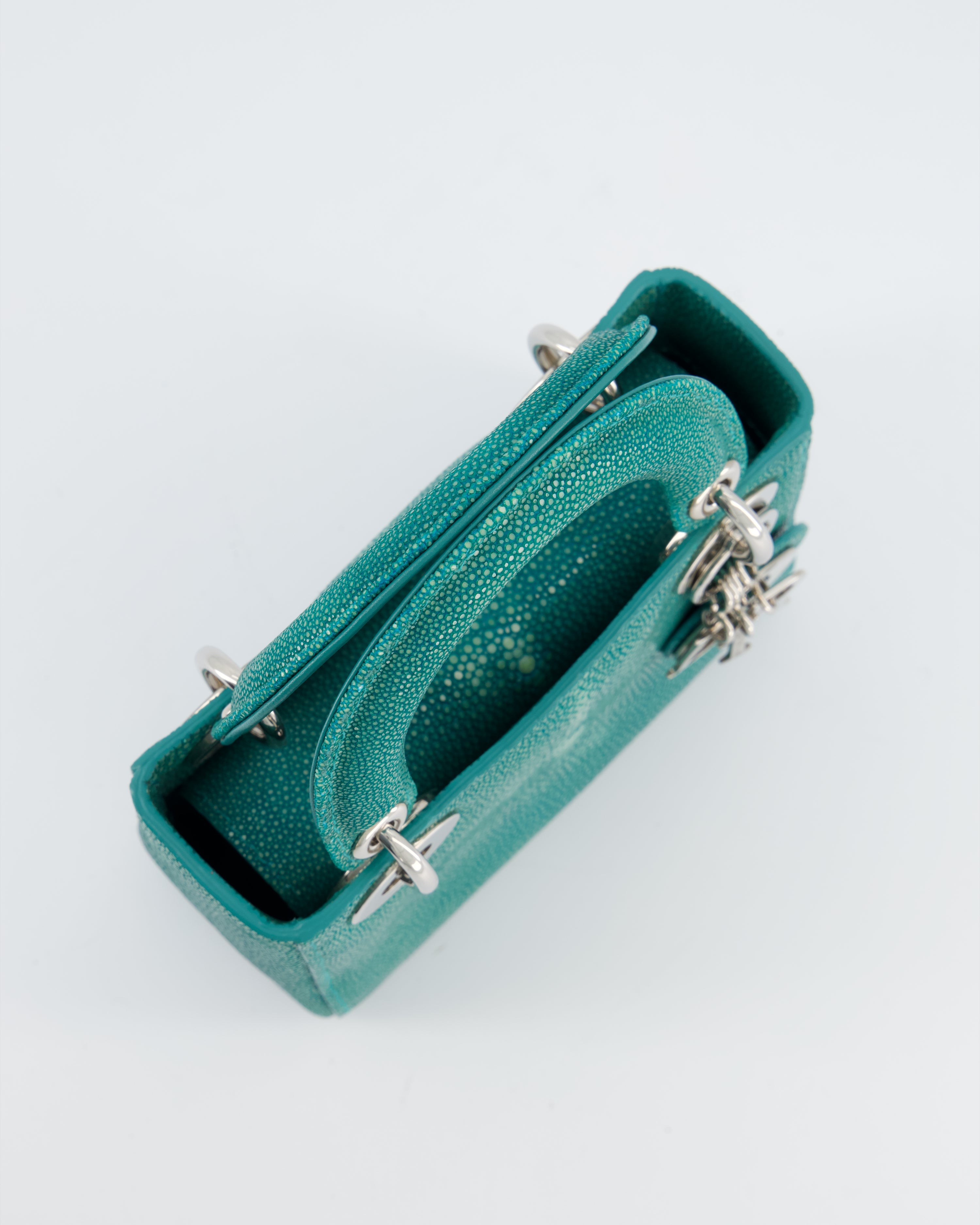Christian Dior Mini Lady Dior Bag in Teal Stingray Leather with Silver Hardware