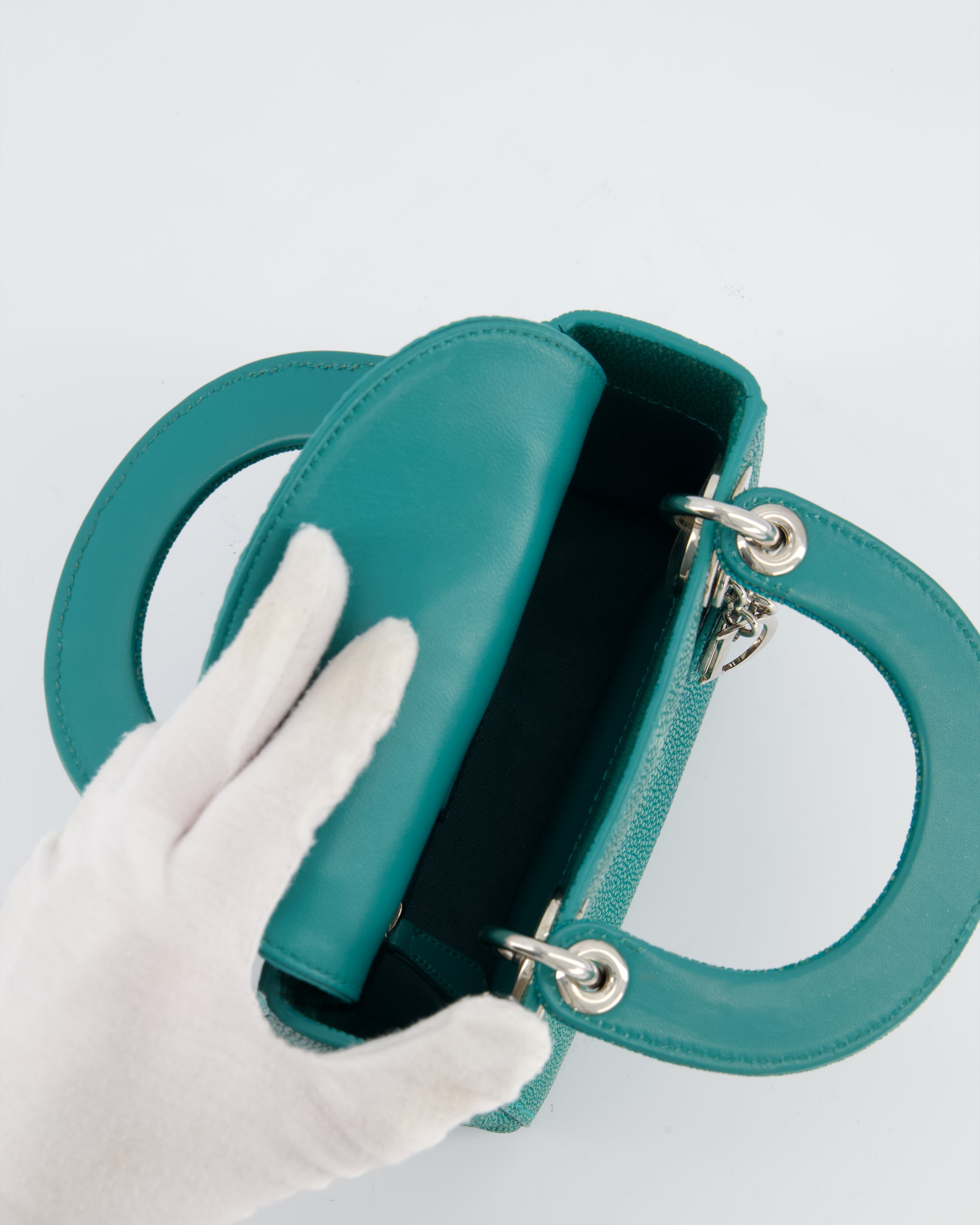 Christian Dior Mini Lady Dior Bag in Teal Stingray Leather with Silver Hardware