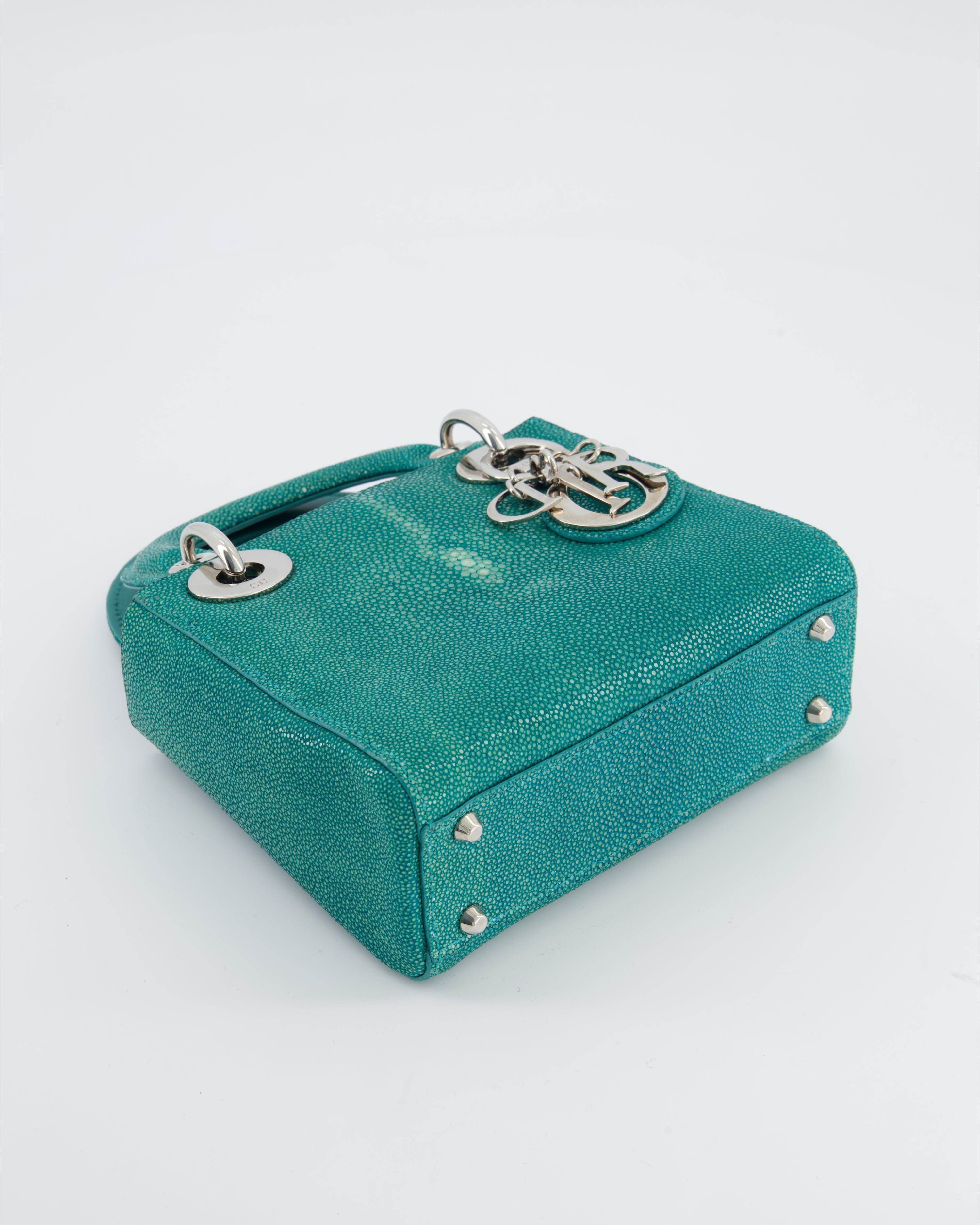 Christian Dior Mini Lady Dior Bag in Teal Stingray Leather with Silver Hardware
