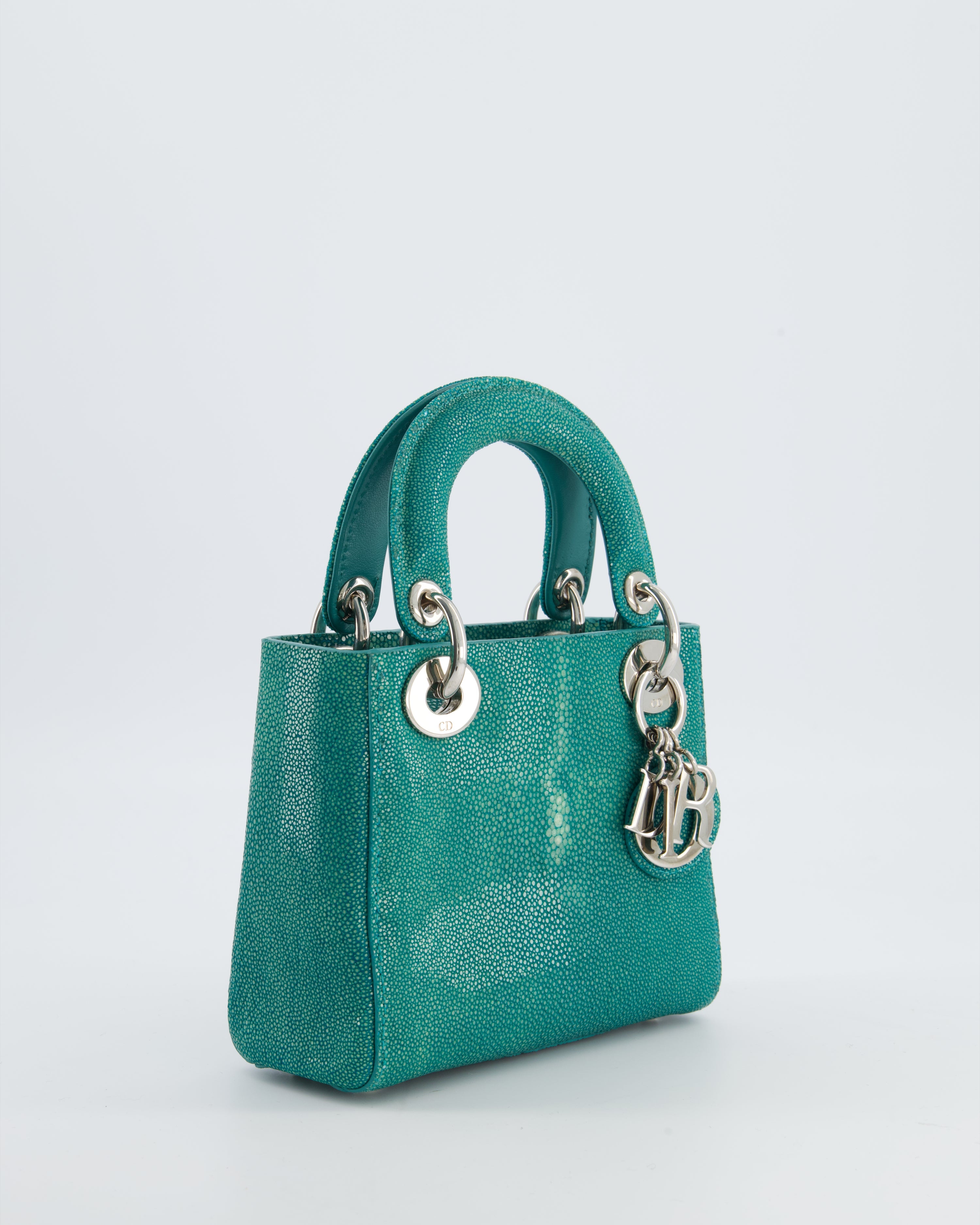 Christian Dior Mini Lady Dior Bag in Teal Stingray Leather with Silver Hardware