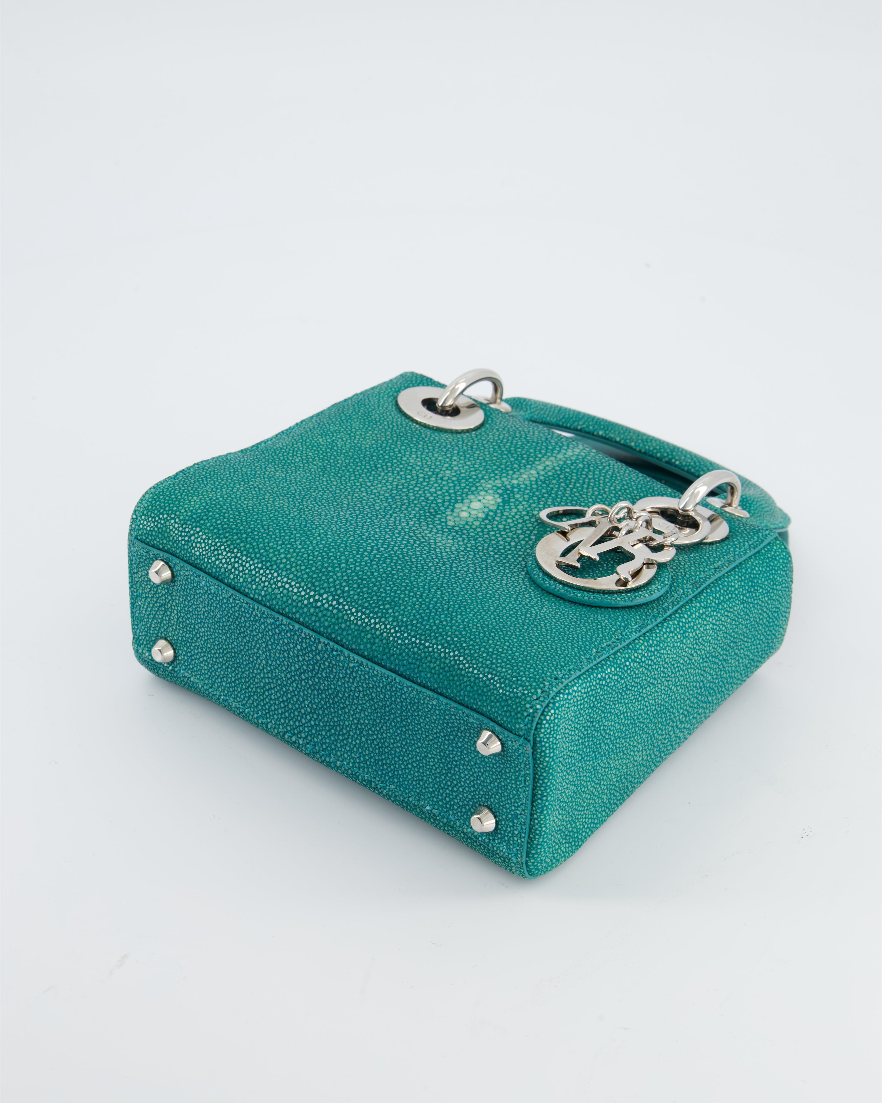 Christian Dior Mini Lady Dior Bag in Teal Stingray Leather with Silver Hardware