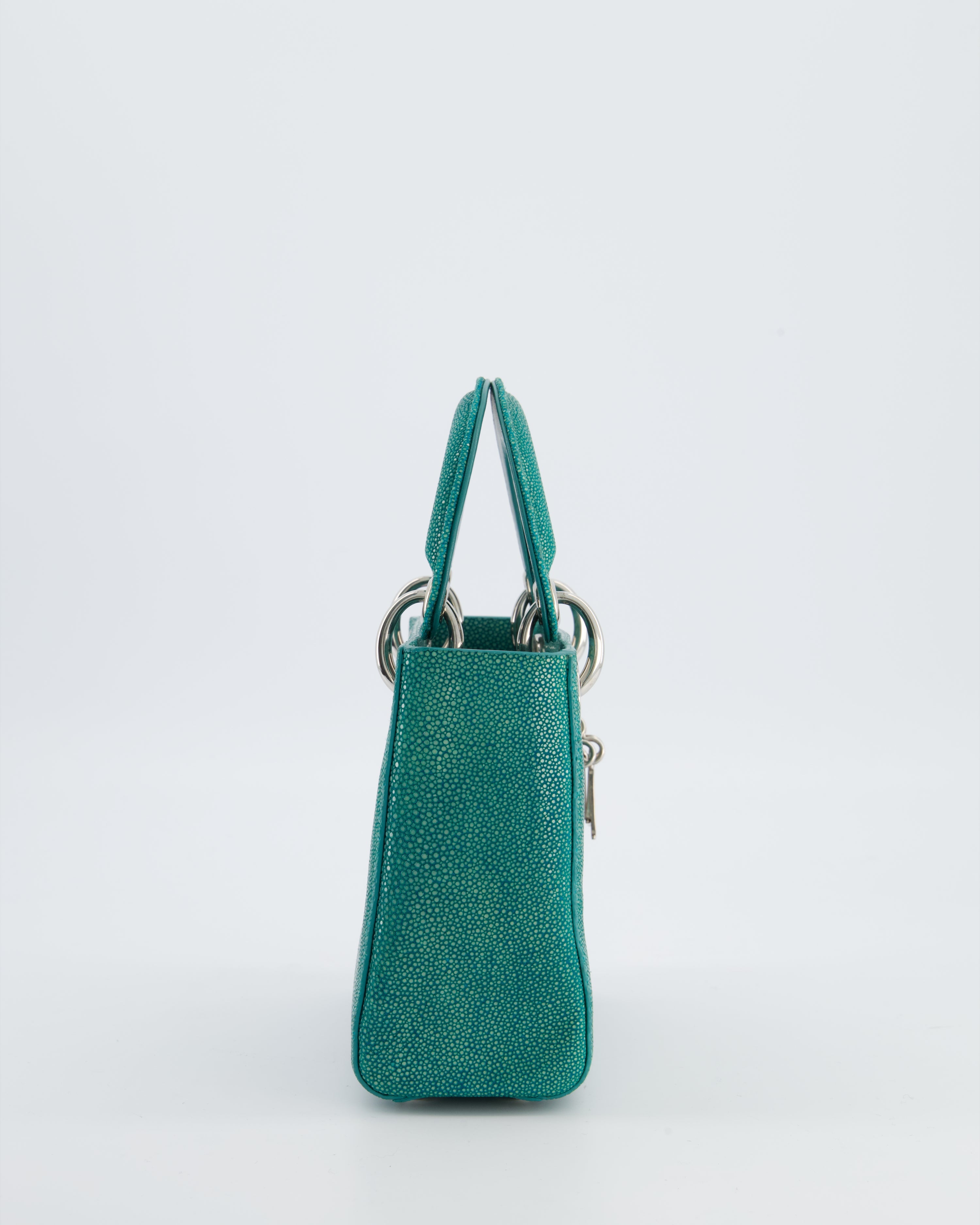 Christian Dior Mini Lady Dior Bag in Teal Stingray Leather with Silver Hardware
