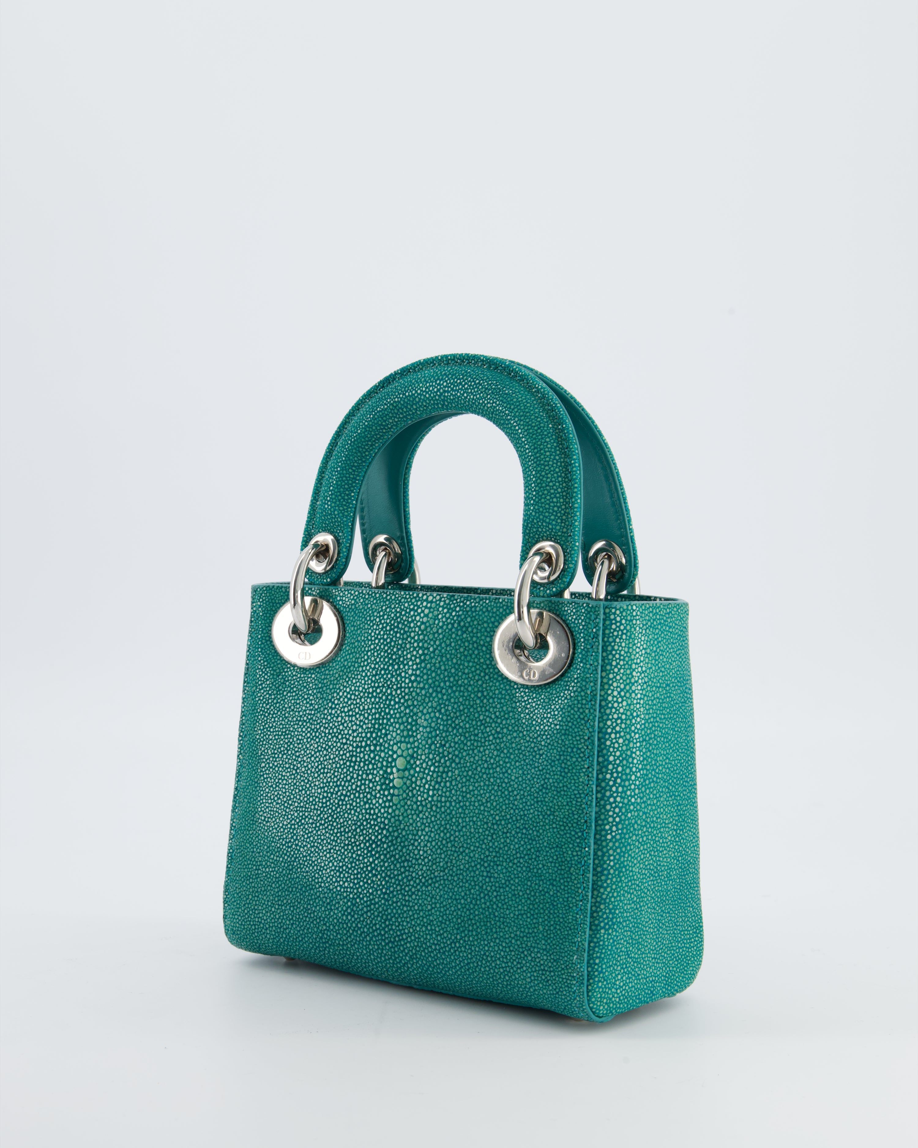 Christian Dior Mini Lady Dior Bag in Teal Stingray Leather with Silver Hardware