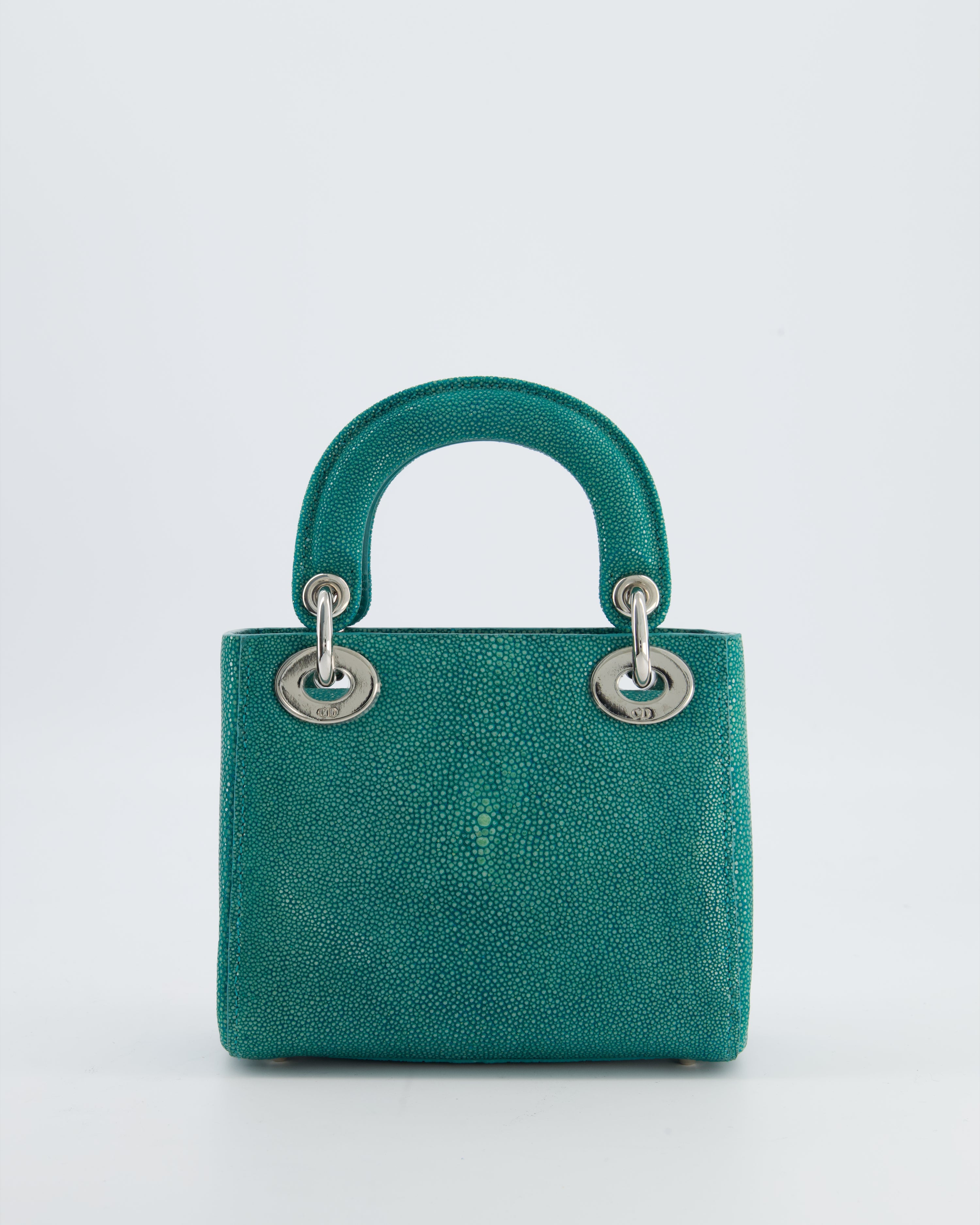Christian Dior Mini Lady Dior Bag in Teal Stingray Leather with Silver Hardware