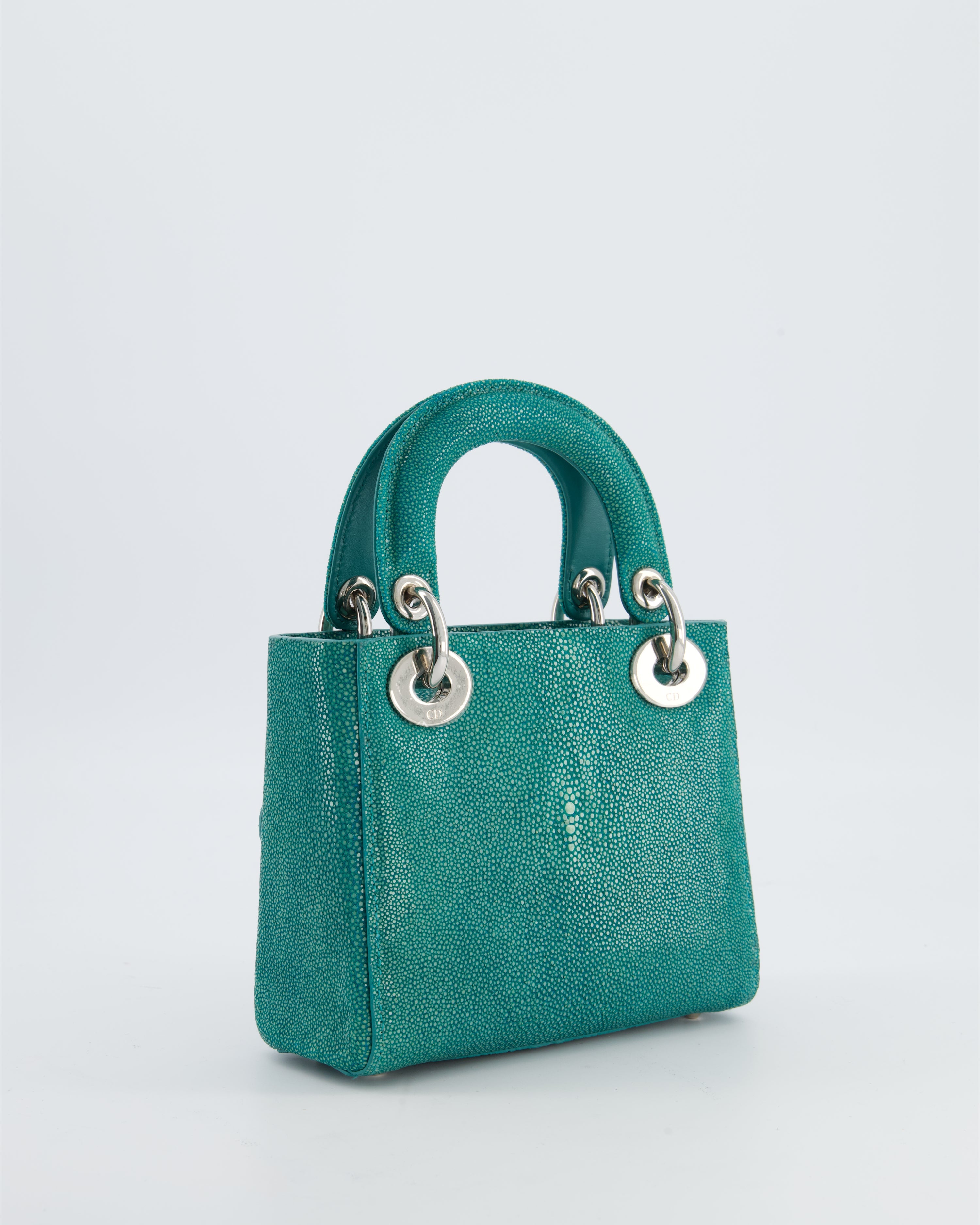 Christian Dior Mini Lady Dior Bag in Teal Stingray Leather with Silver Hardware
