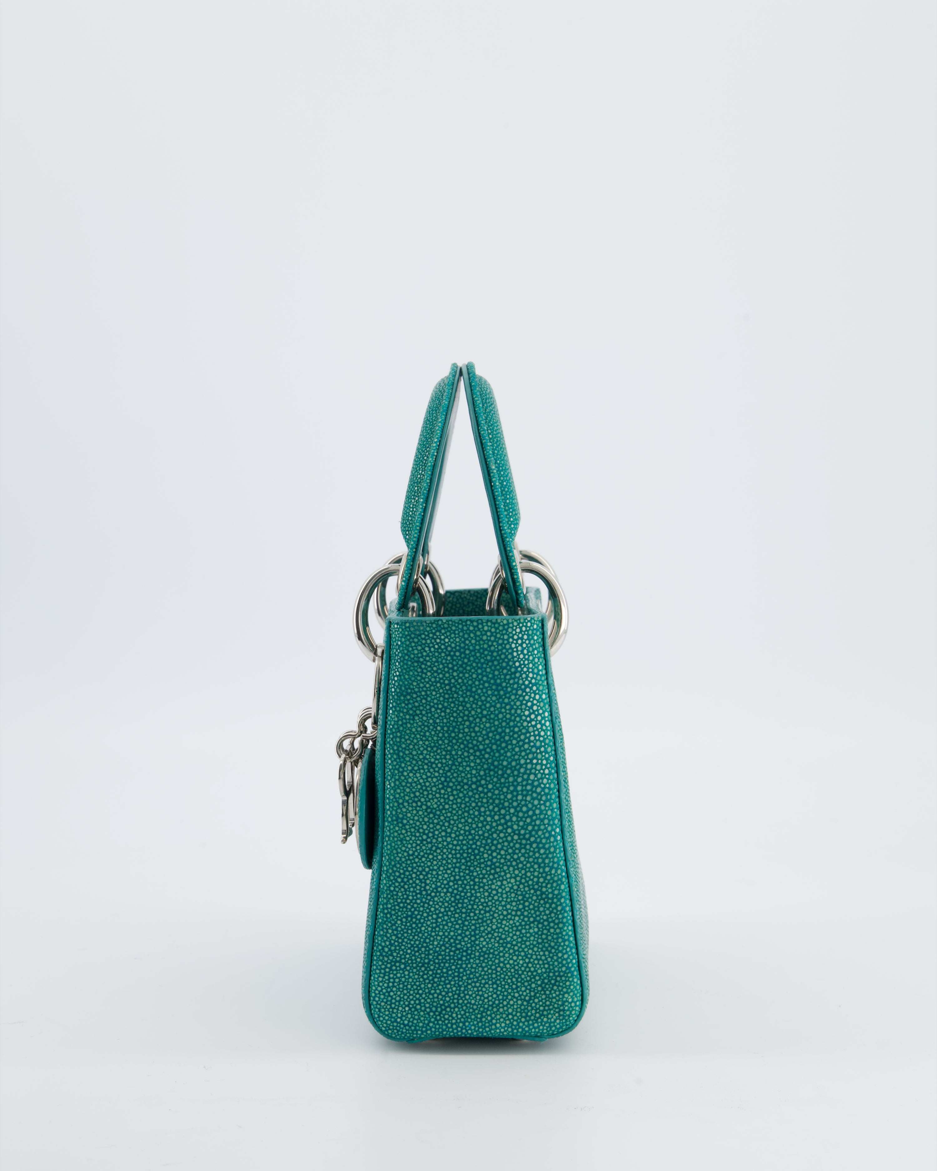 Christian Dior Mini Lady Dior Bag in Teal Stingray Leather with Silver Hardware