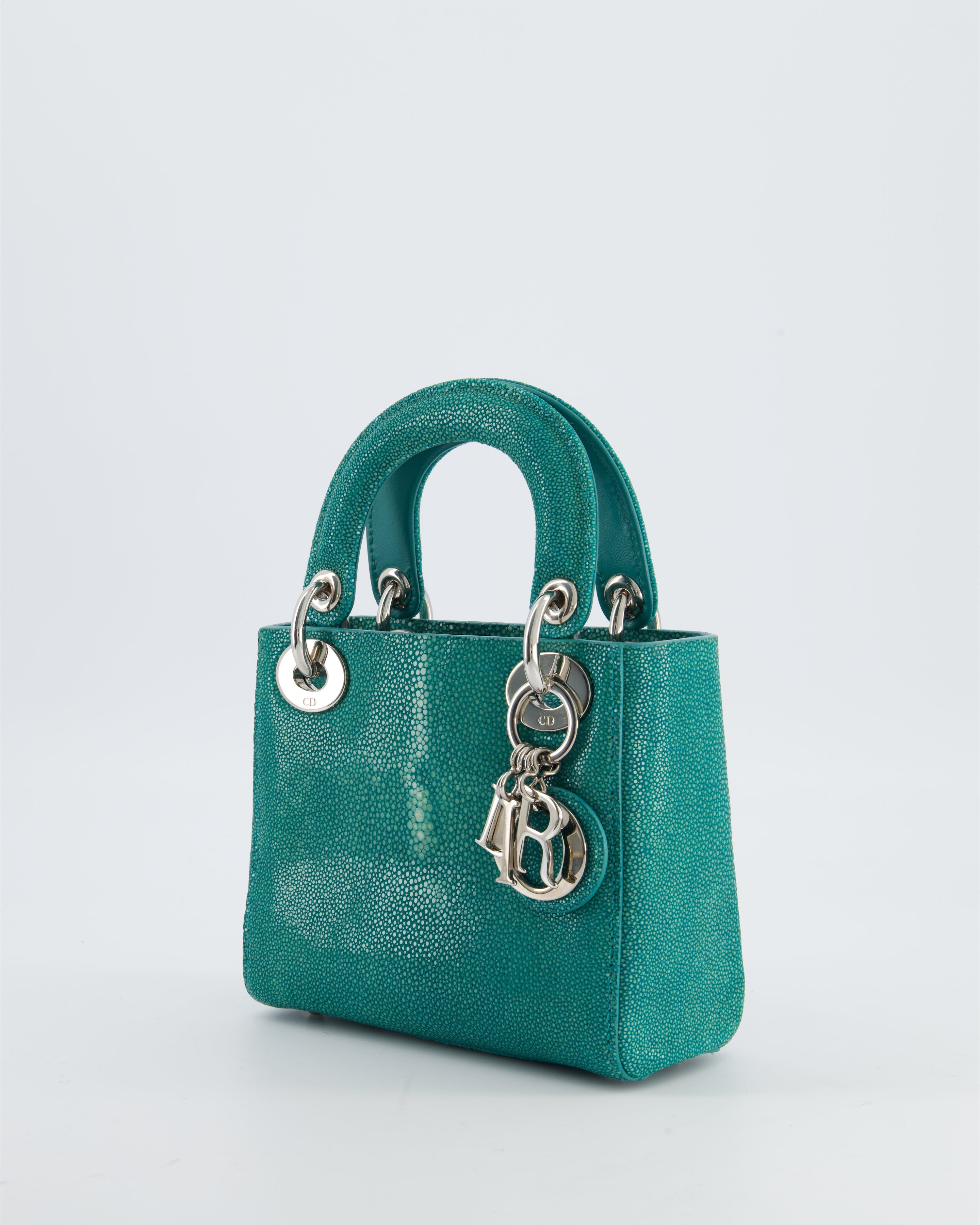 Christian Dior Mini Lady Dior Bag in Teal Stingray Leather with Silver Hardware