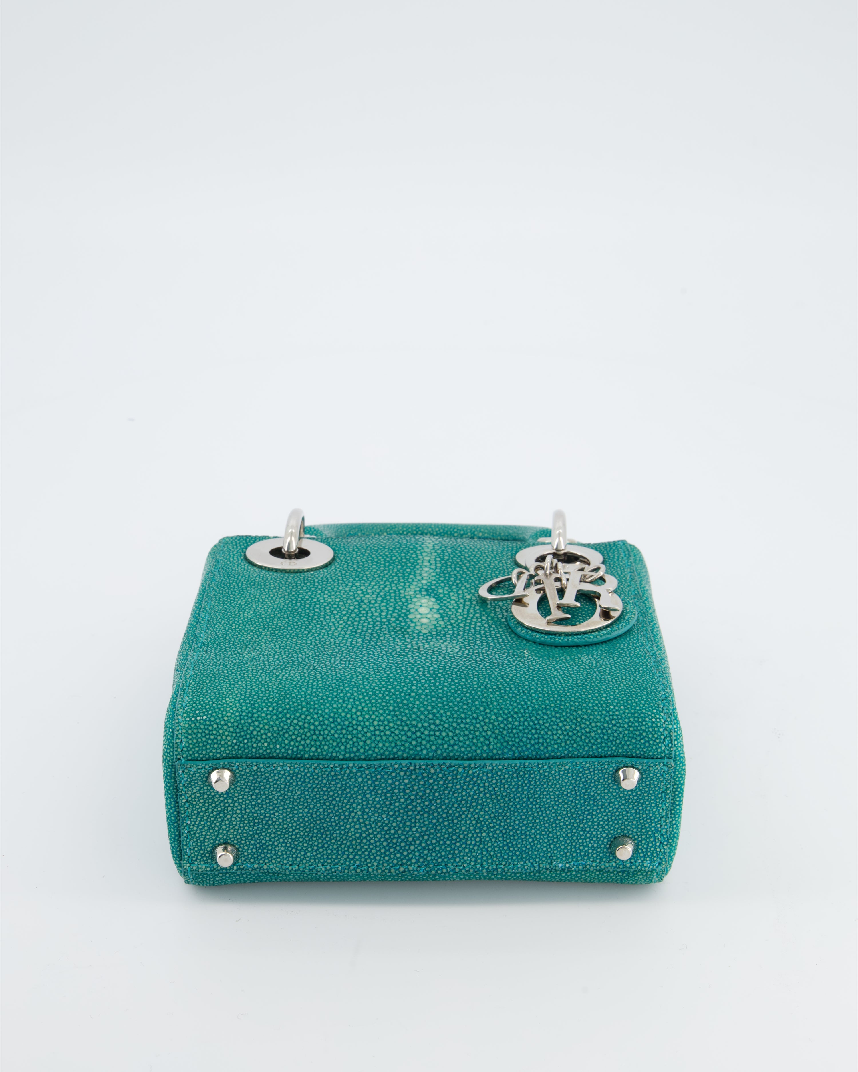 Christian Dior Mini Lady Dior Bag in Teal Stingray Leather with Silver Hardware