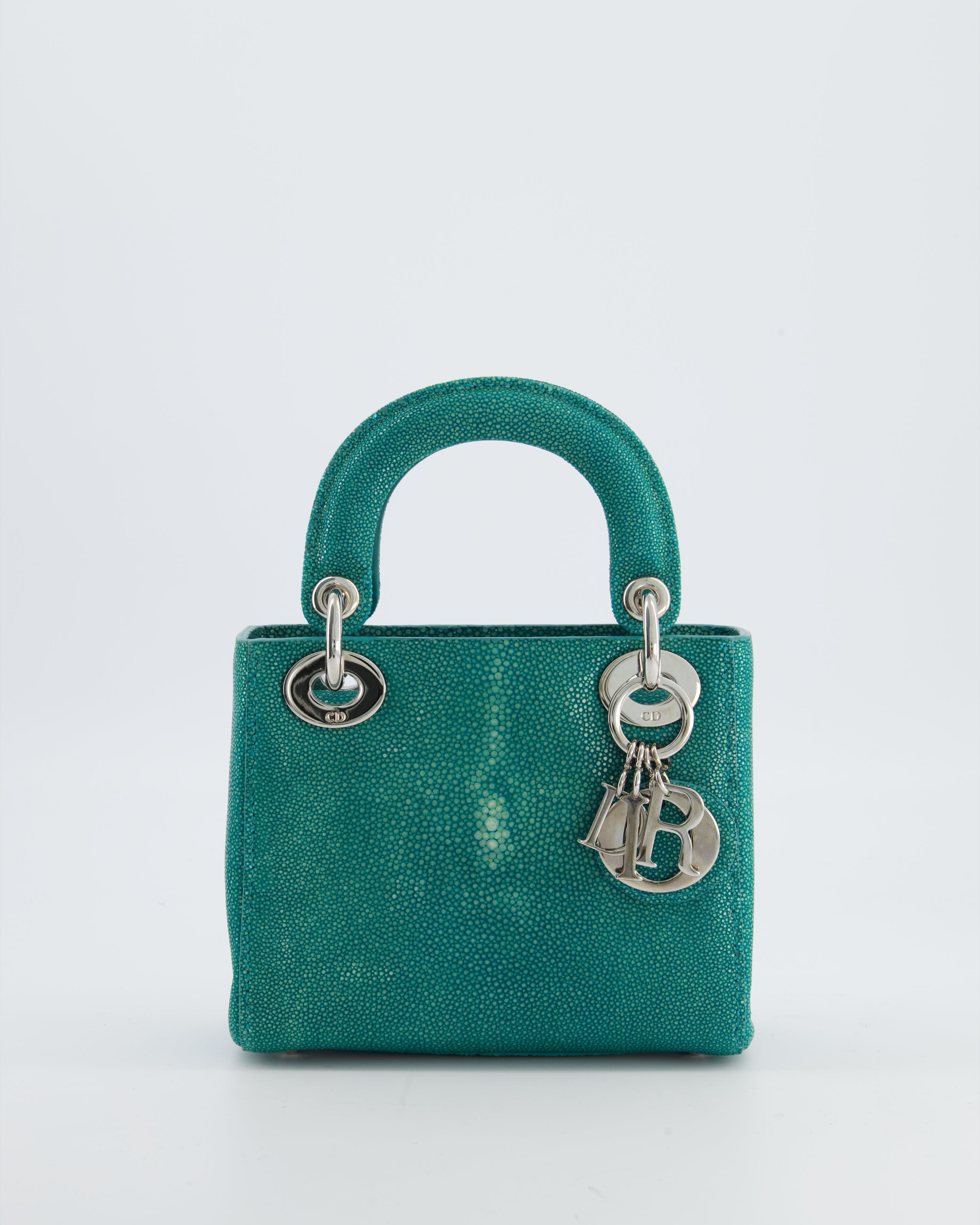 Christian Dior Mini Lady Dior Bag in Teal Stingray Leather with Silver Hardware