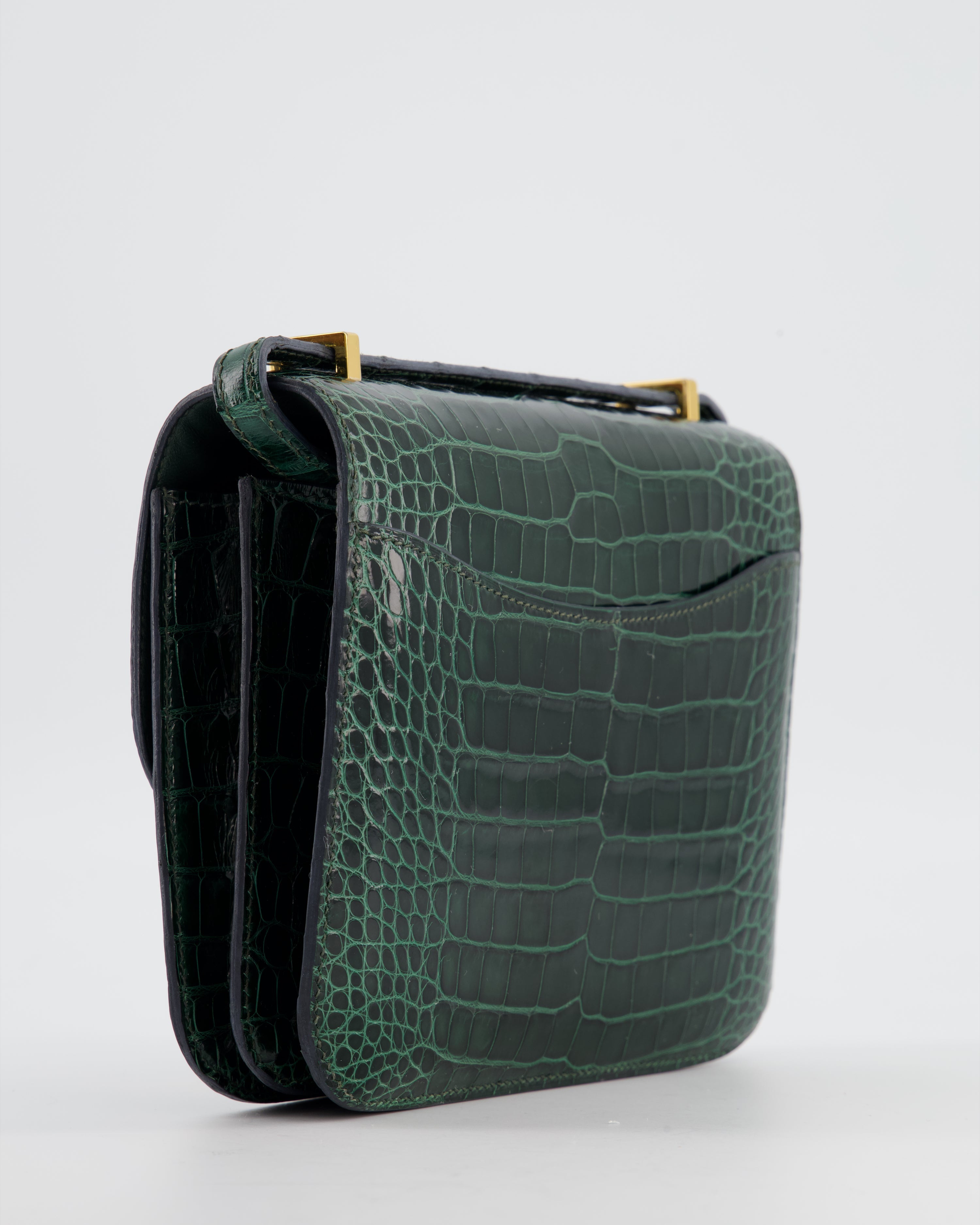 Hermès Constance III 18 Bag in Shiny Alligator Vert Fonce with Gold Hardware