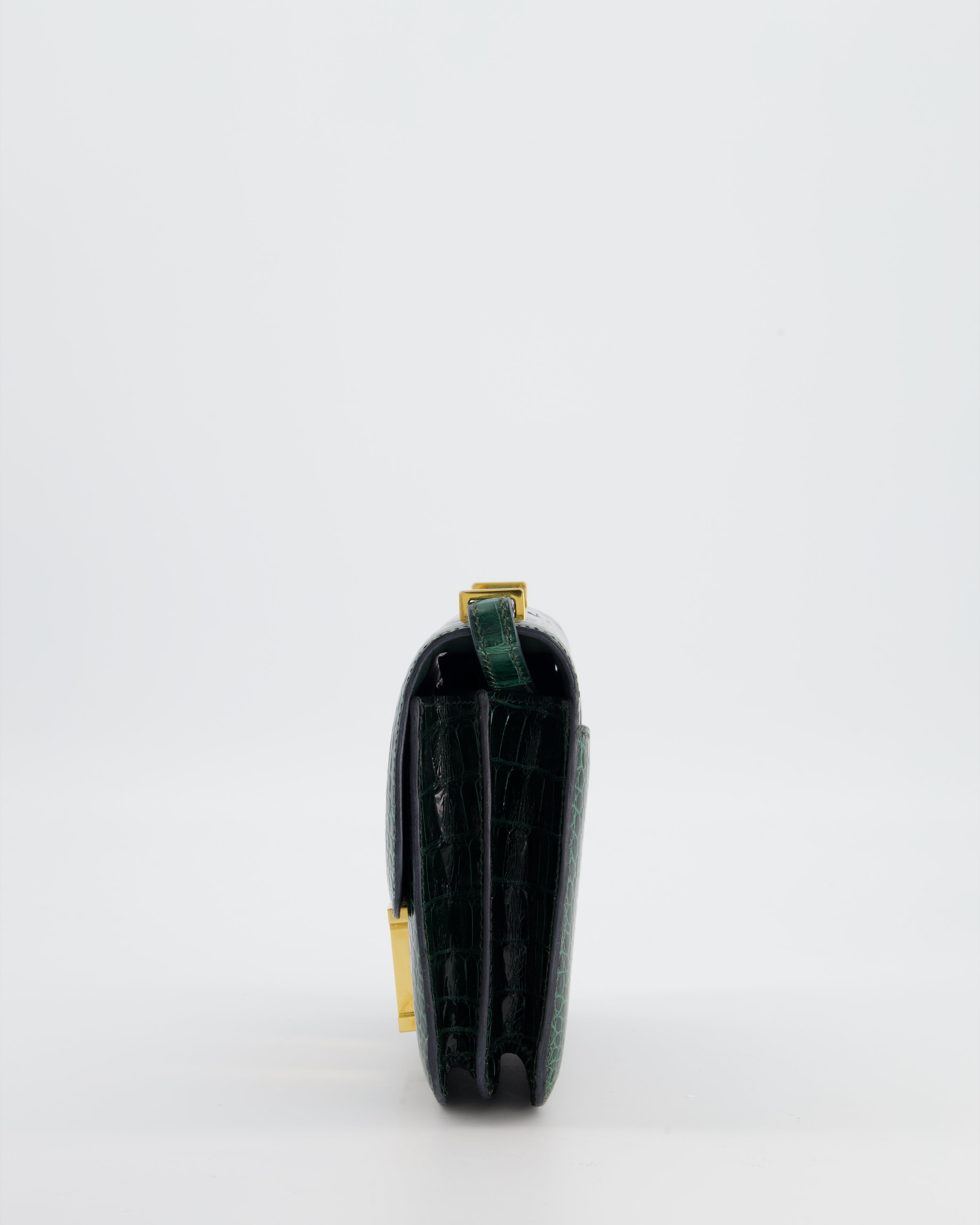Hermès Constance III 18 Bag in Shiny Alligator Vert Fonce with Gold Hardware