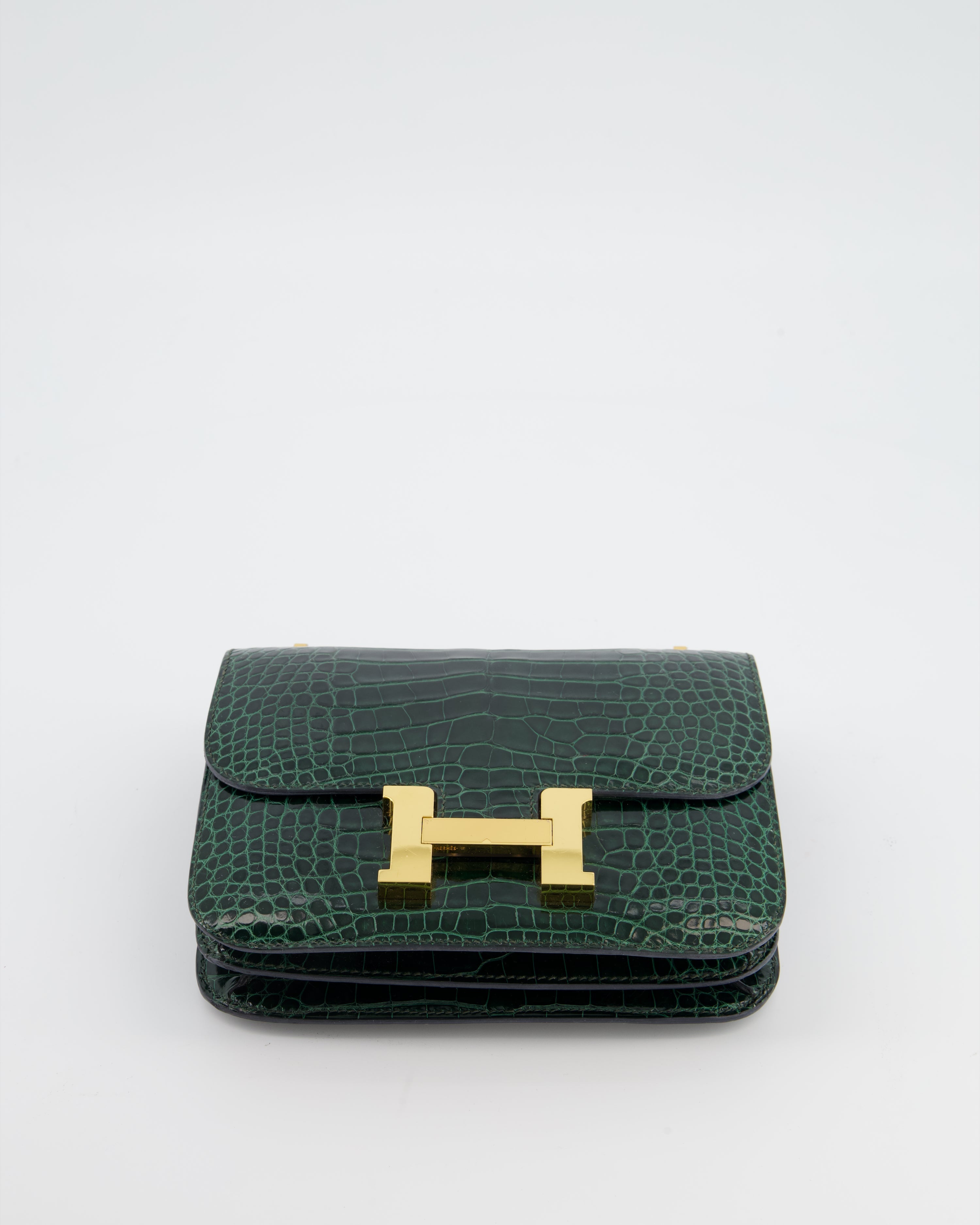 Hermès Constance III 18 Bag in Shiny Alligator Vert Fonce with Gold Hardware
