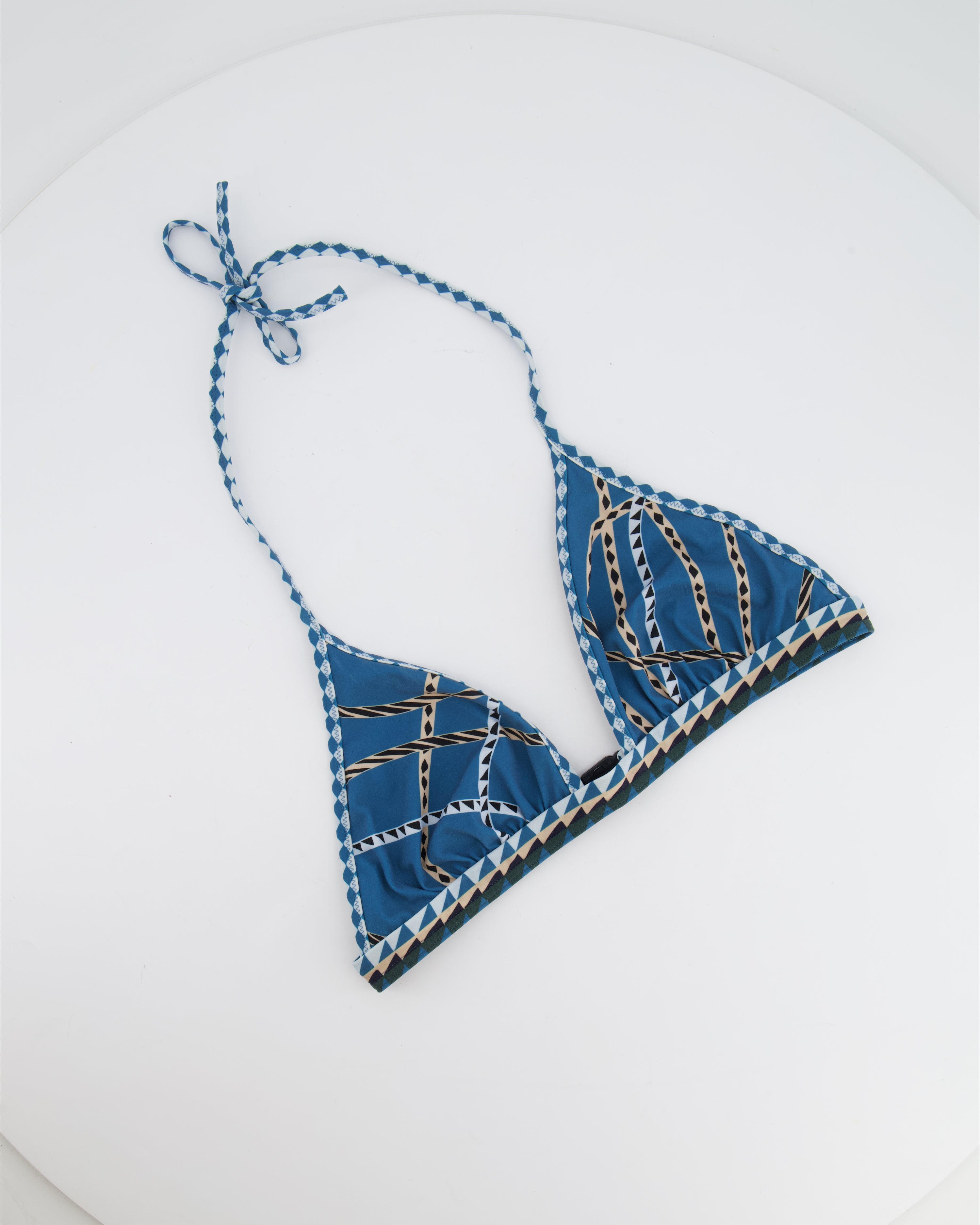 Hermès Bleu Cambridge Beverly Printed Two-Piece Swimsuit Size FR 36 (UK 8) RRP £515