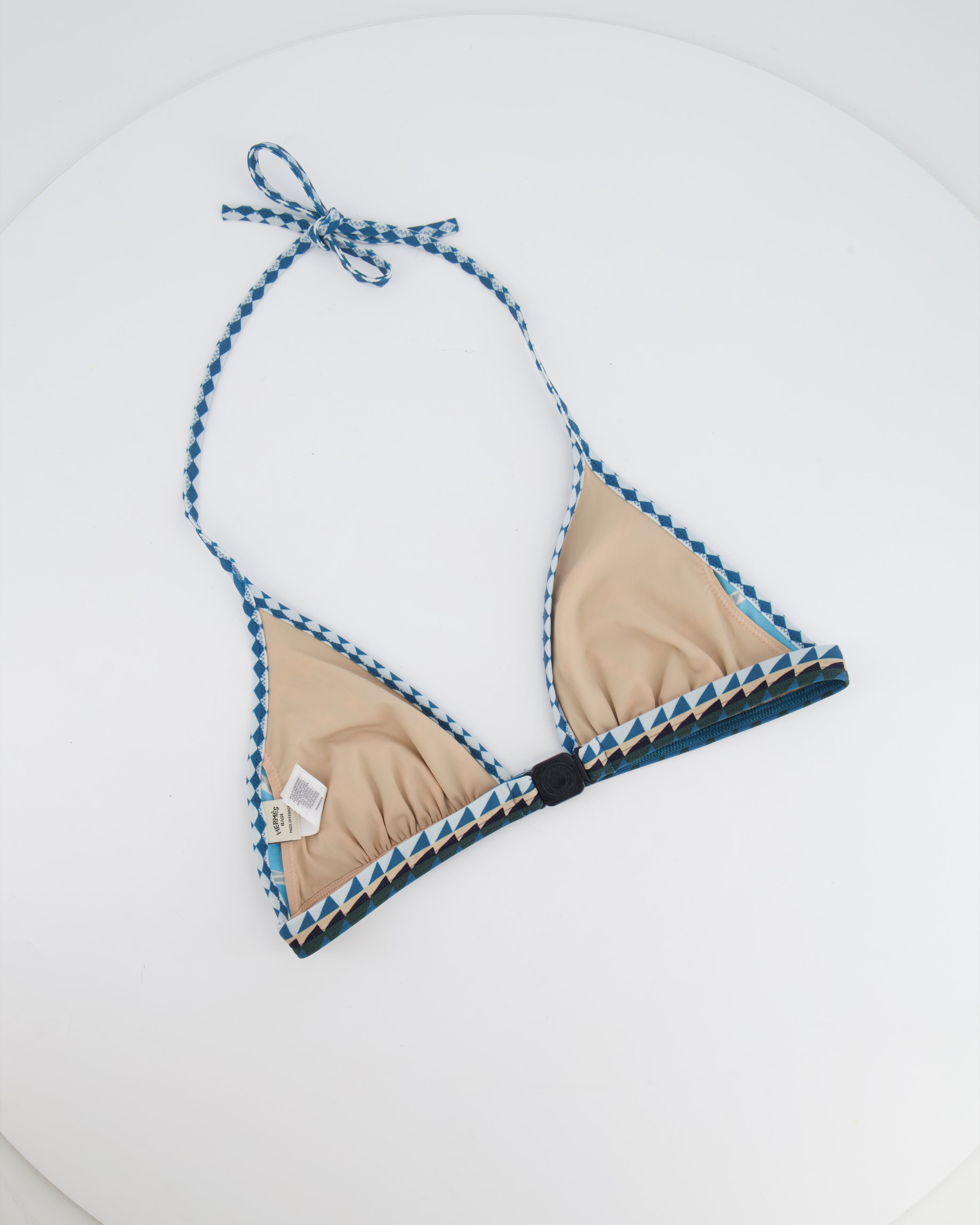 Hermès Bleu Cambridge Beverly Printed Two-Piece Swimsuit Size FR 36 (UK 8) RRP £515