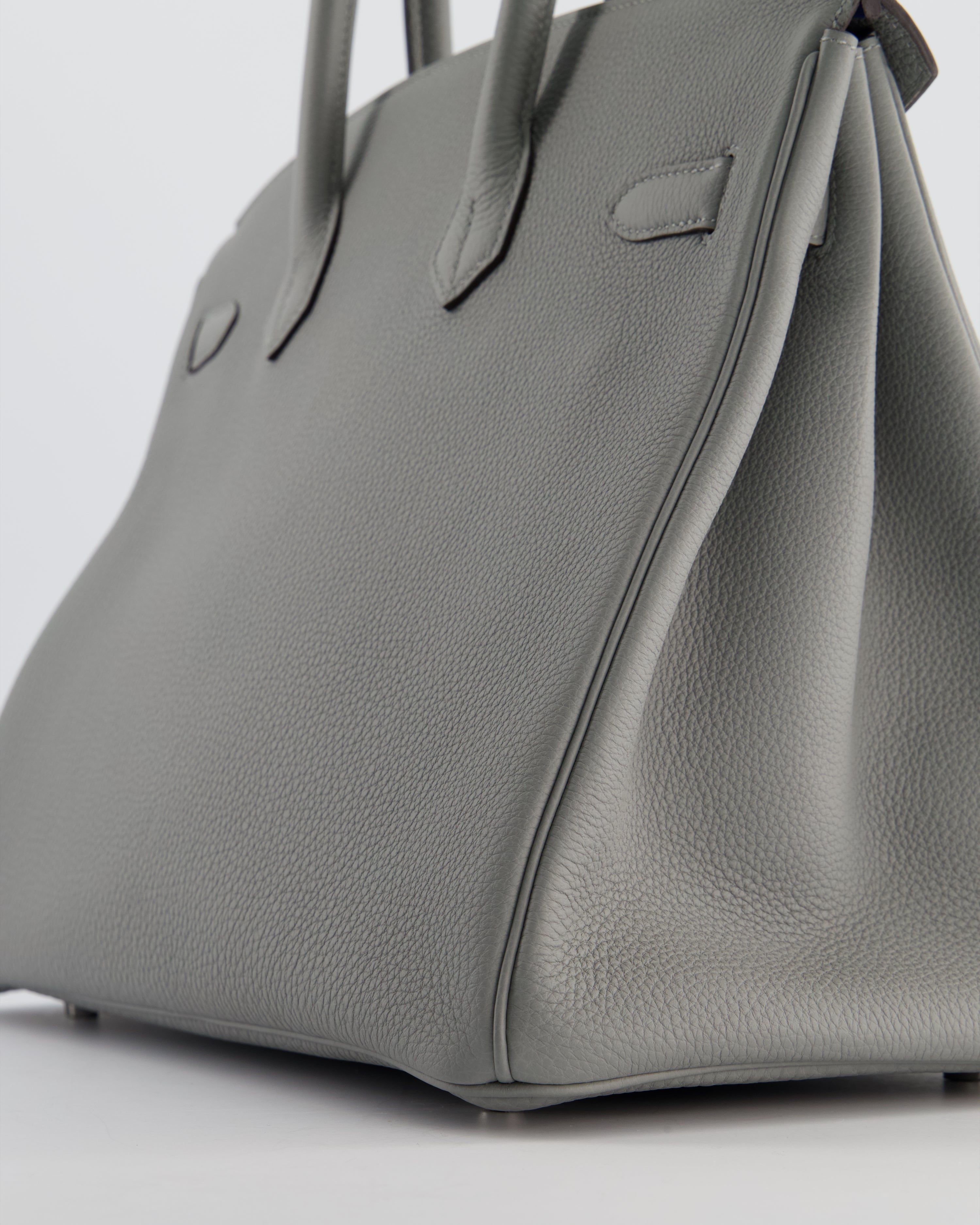 Hermès Birkin 35 Verso Retourne Bag in Gris Mouette Togo Leather and Blue Agate with Palladium Hardware