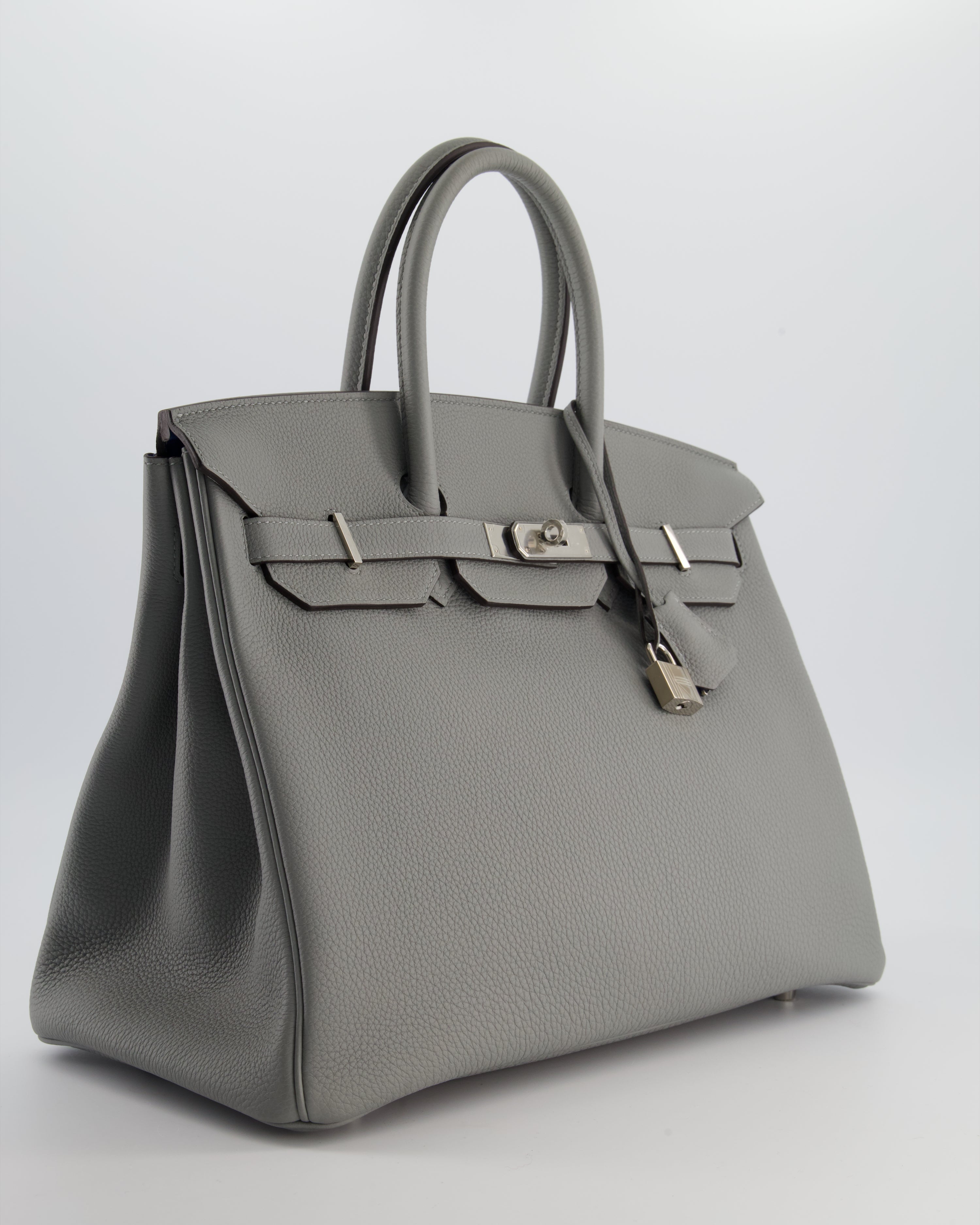 Hermès Birkin 35 Verso Retourne Bag in Gris Mouette Togo Leather and Blue Agate with Palladium Hardware
