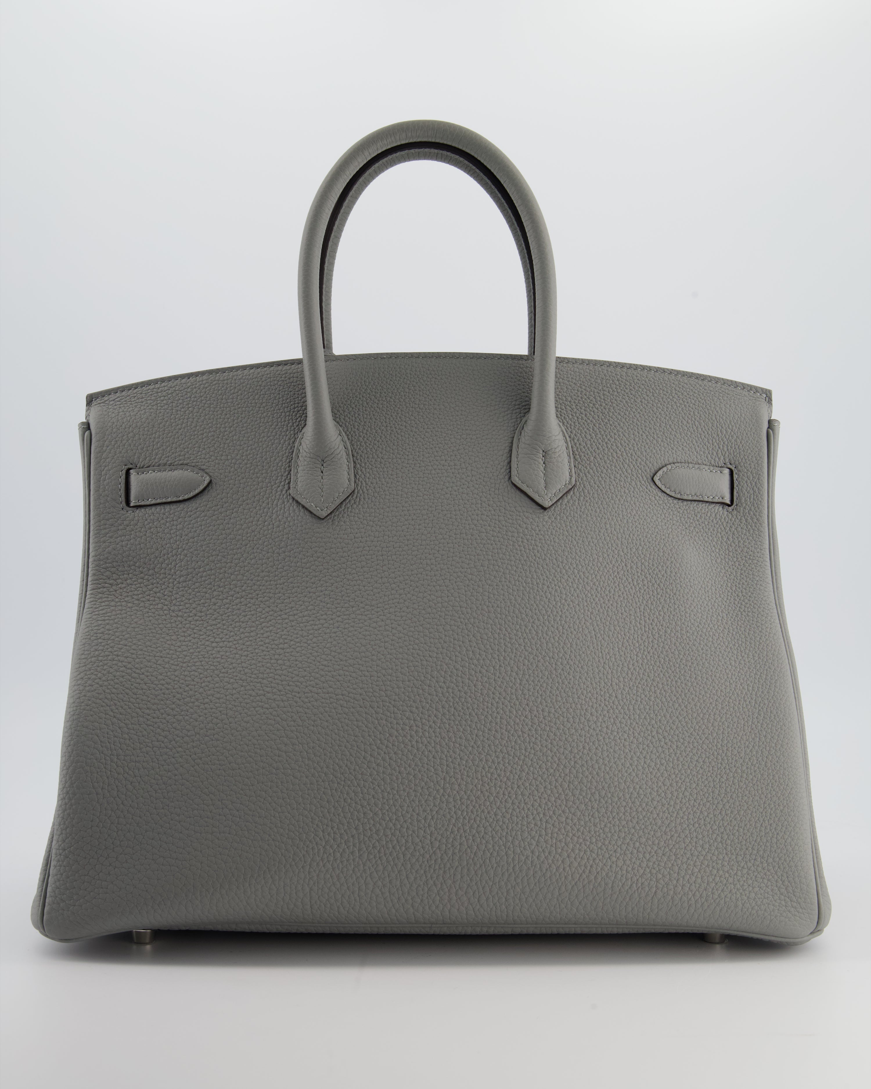 Hermès Birkin 35 Verso Retourne Bag in Gris Mouette Togo Leather and Blue Agate with Palladium Hardware