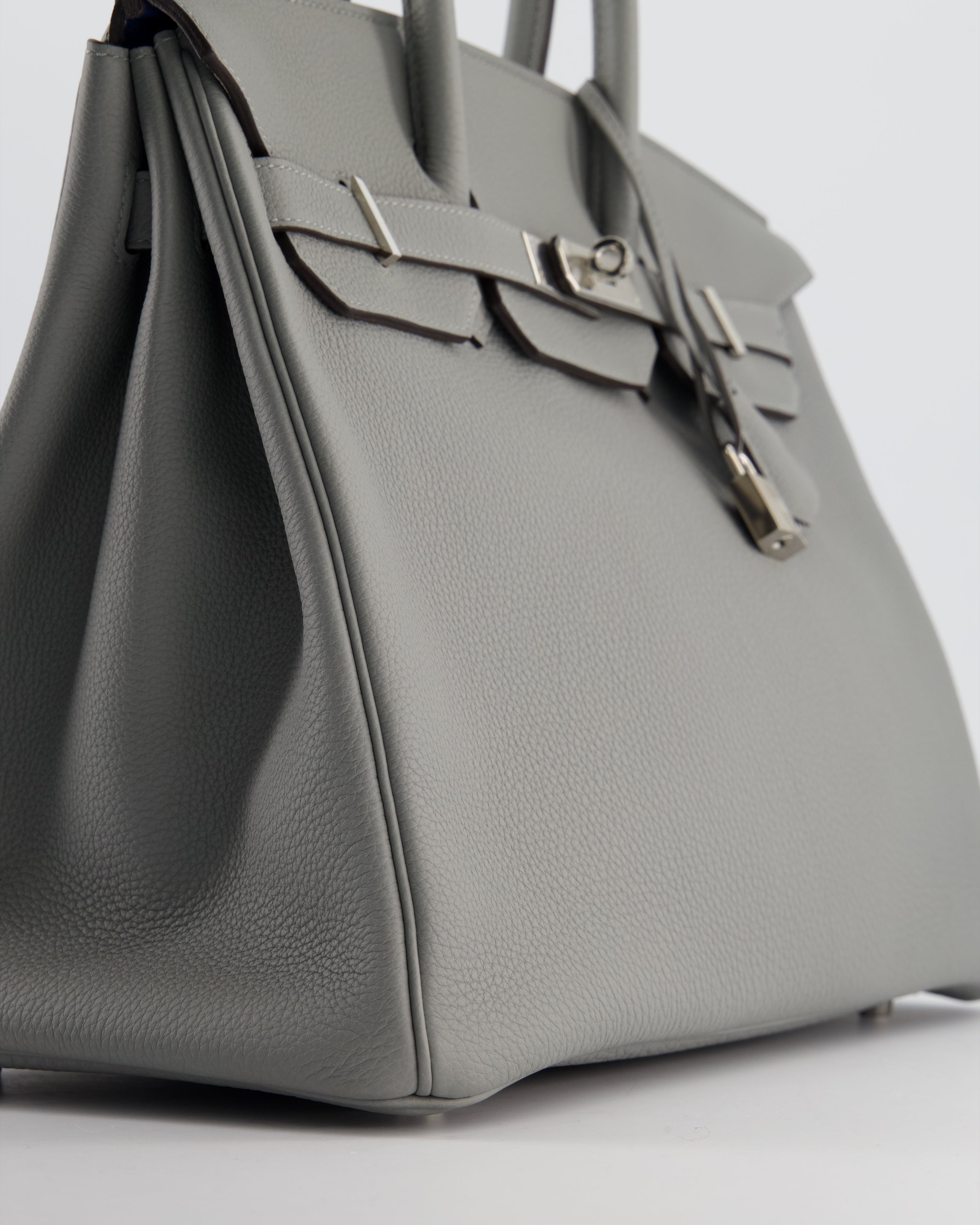 Hermès Birkin 35 Verso Retourne Bag in Gris Mouette Togo Leather and Blue Agate with Palladium Hardware